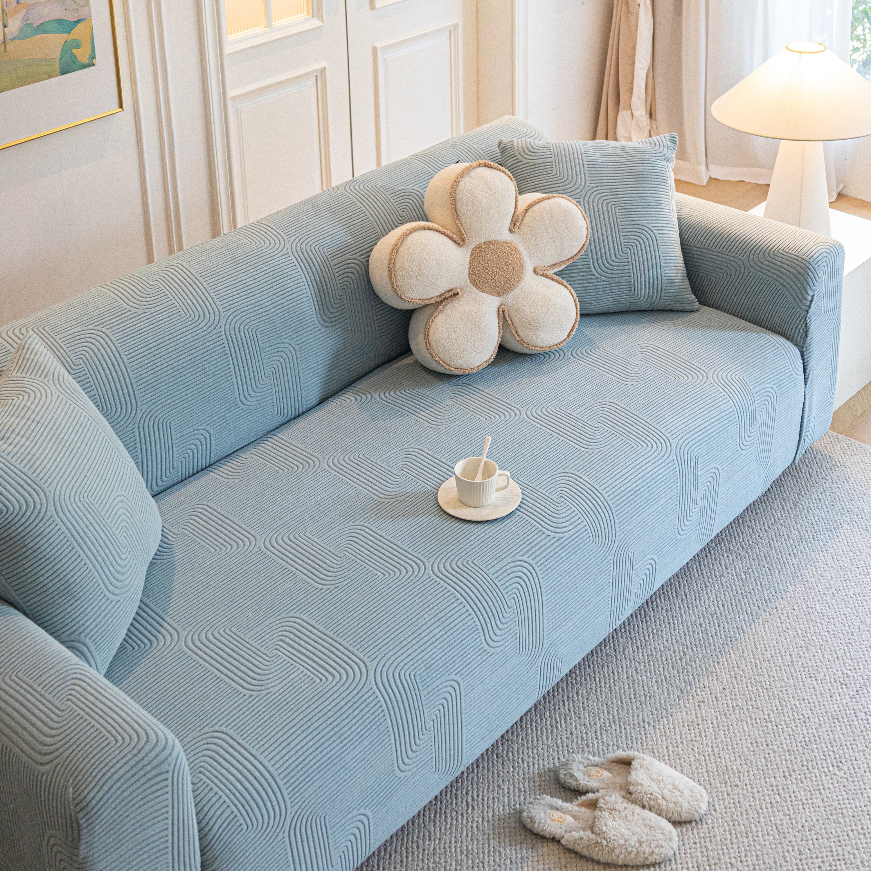 Modern Slipcovers Geometric Textured Stretchable Sofa Cover for Couch with Chaise