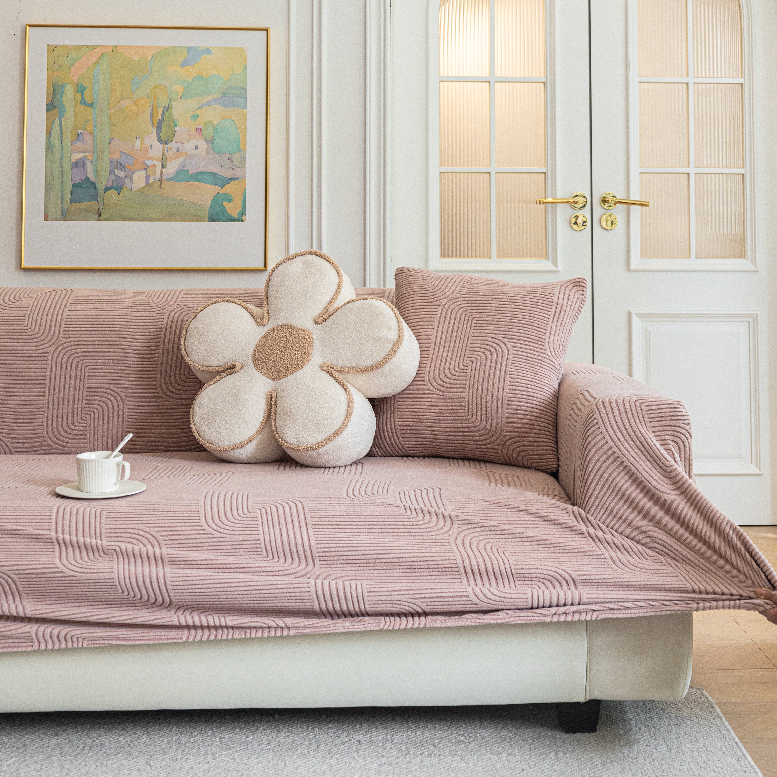 Modern Slipcovers Geometric Textured Stretchable Sofa Cover for Couch with Chaise
