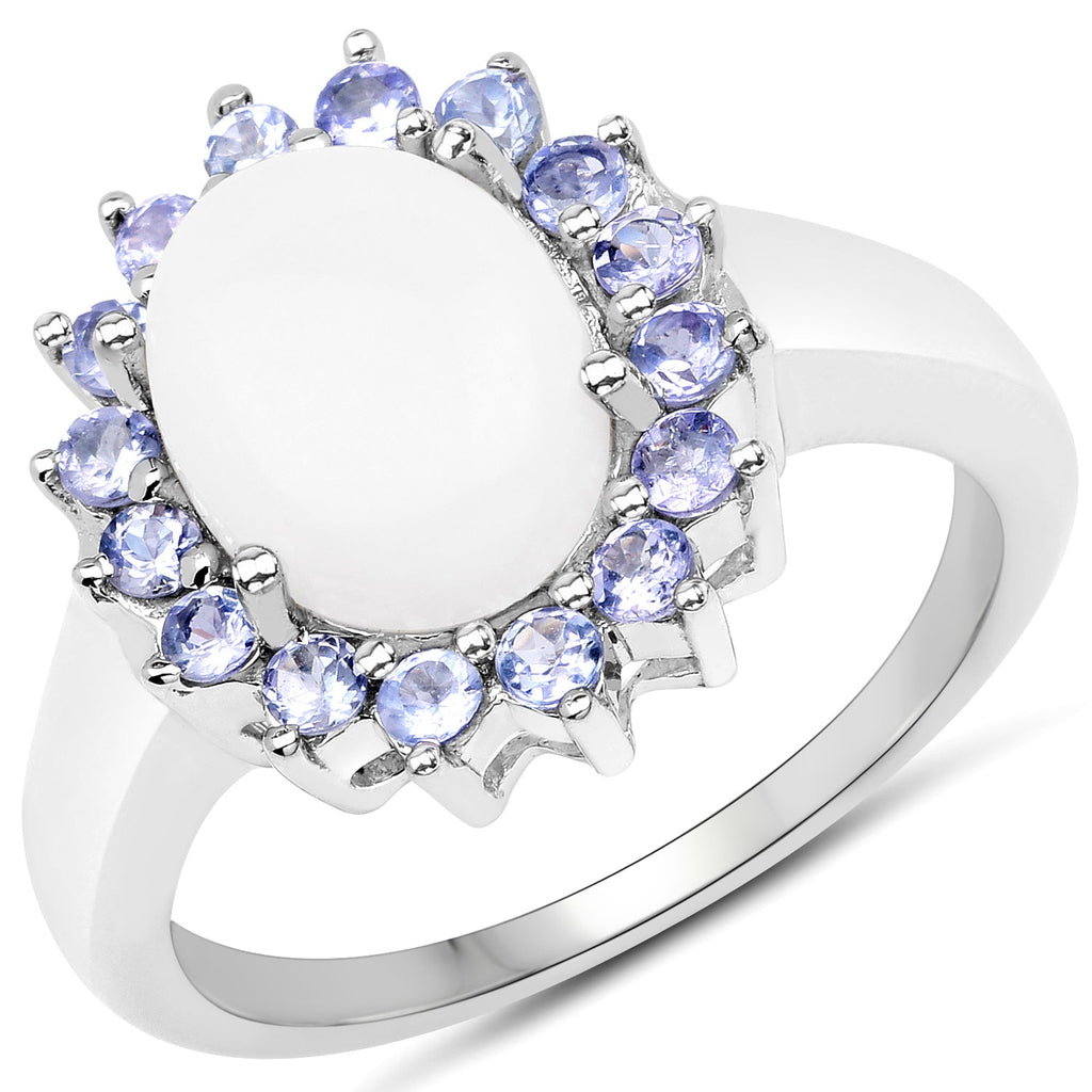 2.26 Carat Genuine Opal and Tanzanite .925 Sterling Silver Ring