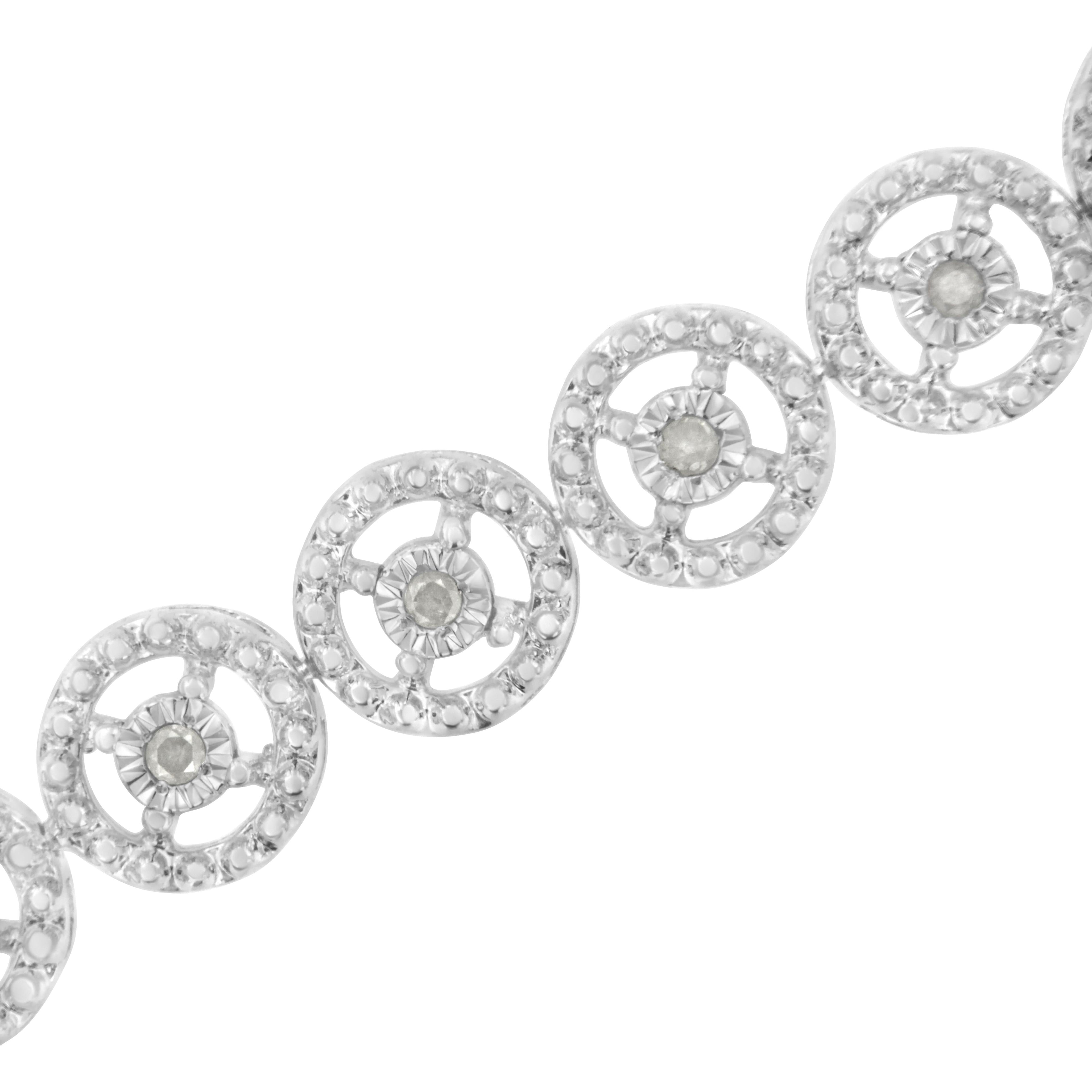 .925 Sterling Silver 1/2 Cttw Diamond Nested Circle Miracle Set Open Wheel 7" Fashion Link Bracelet (I-J Color, I3 Clarity)