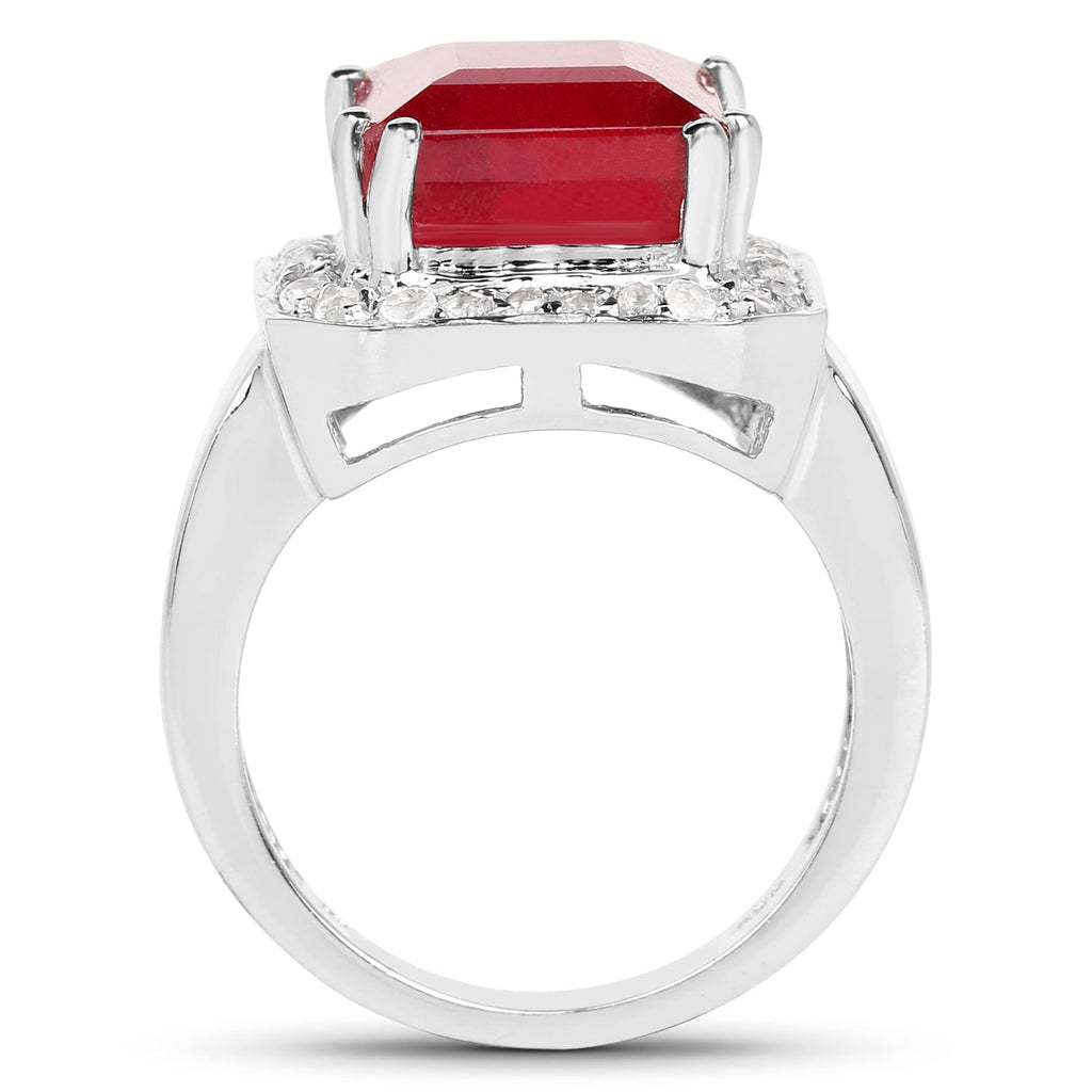 6.36 Carat Glass Filled Ruby and White Topaz .925 Sterling Silver Ring