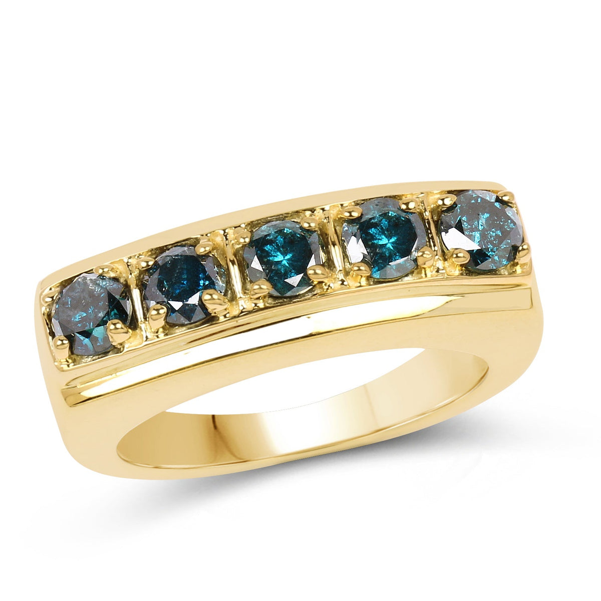 14K Yellow Gold Plated 1.25 Carat Genuine Blue Diamond .925 Sterling Silver Ring