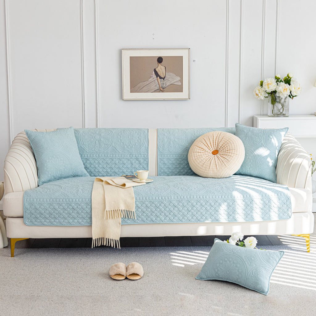 Cotton Quilted Sofa Cover, Non-Slip Couch Protector Fits Backrest, Seat & Armrest