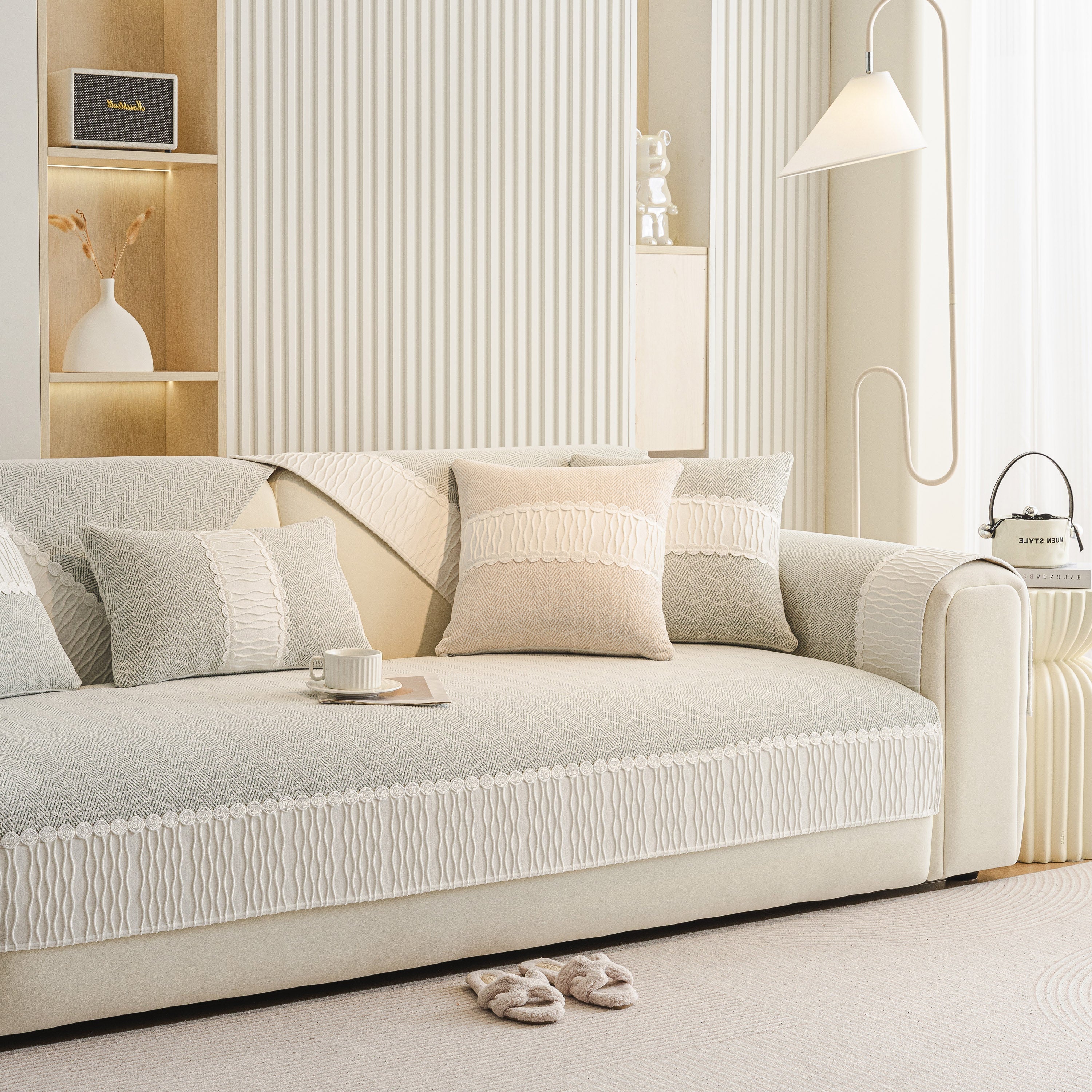 Herringbone Sofa Protector Cover, Non-Slip Couch Cover for Seat, Back & Arms