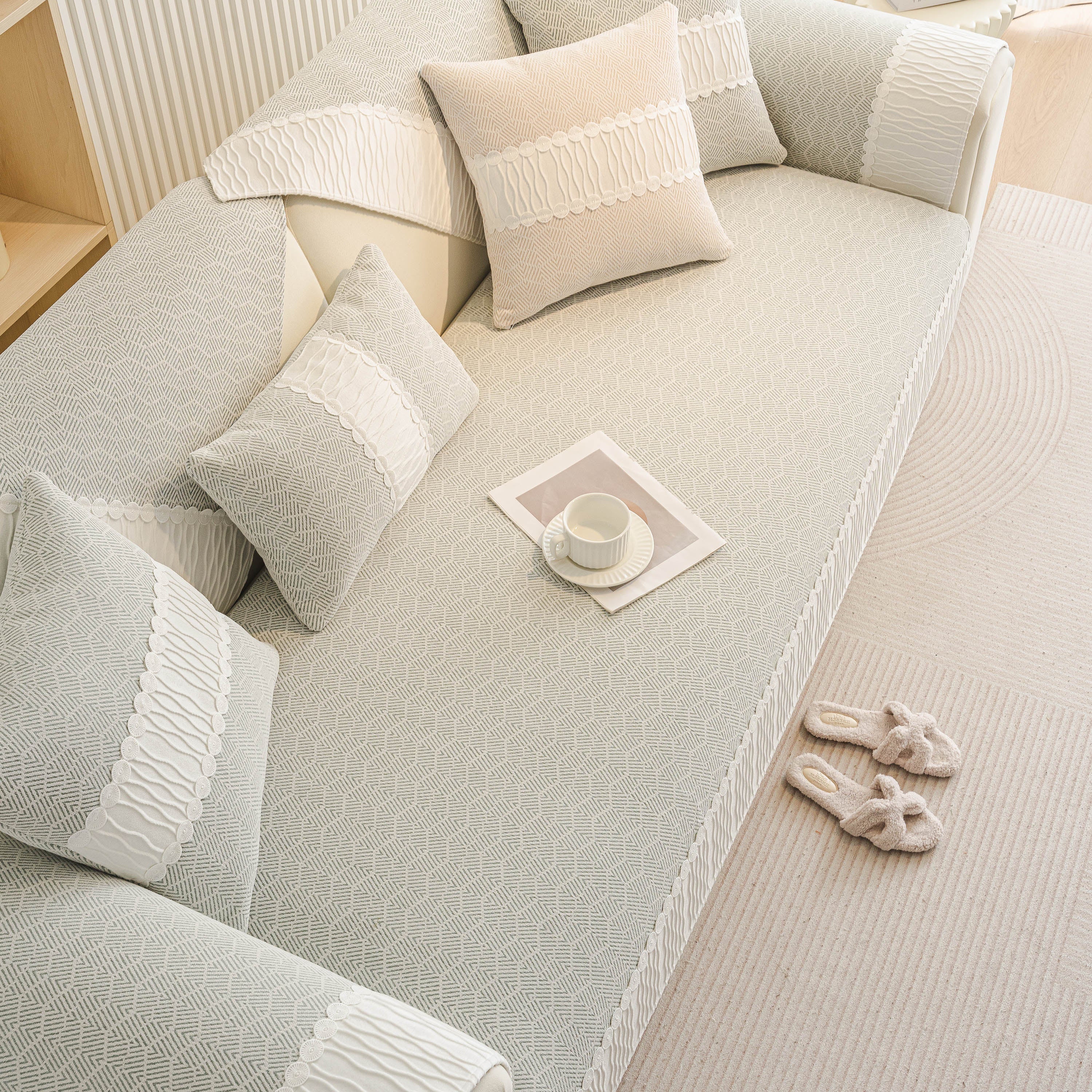 Herringbone Sofa Protector Cover, Non-Slip Couch Cover for Seat, Back & Arms