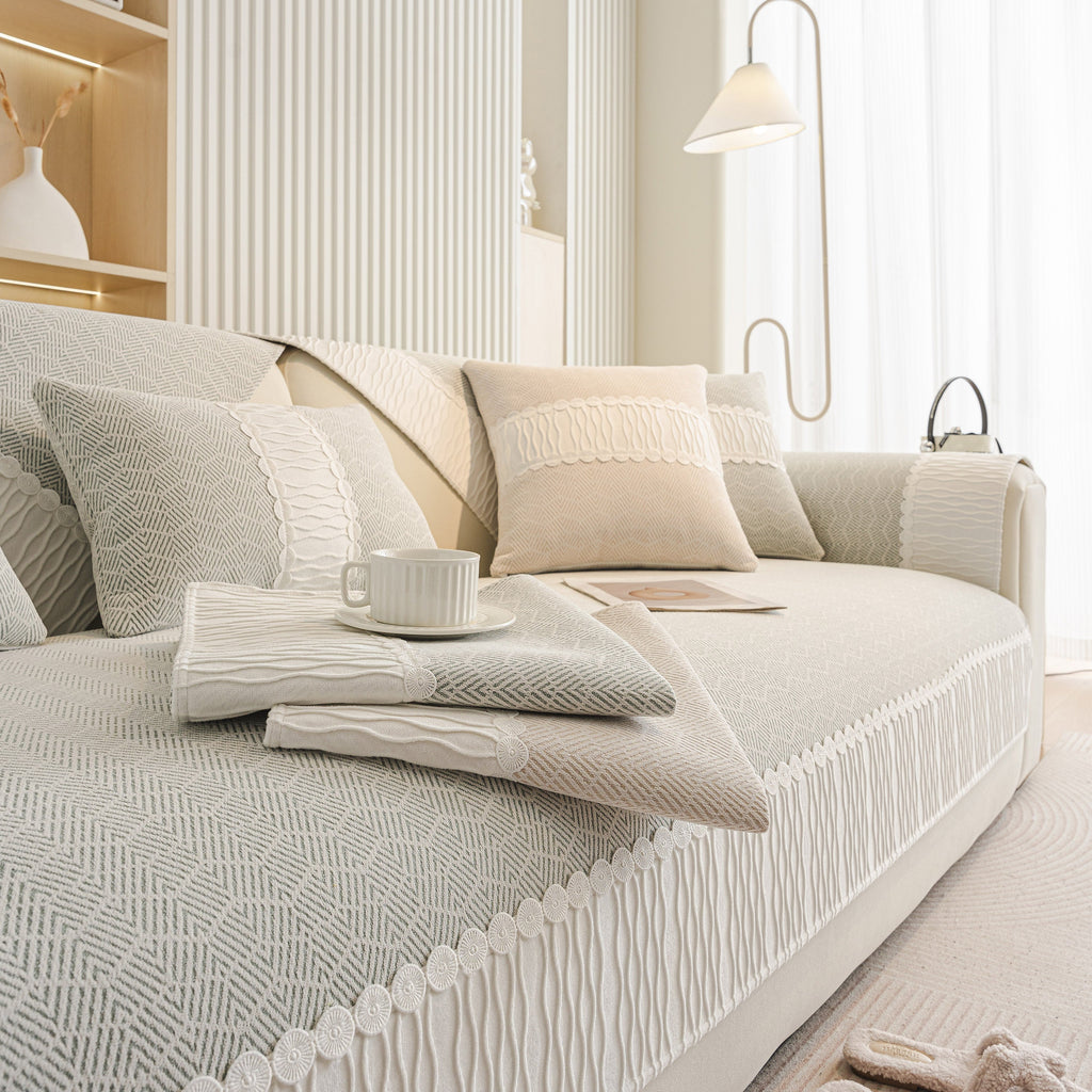 Herringbone Sofa Protector Cover, Non-Slip Couch Cover for Seat, Back & Arms