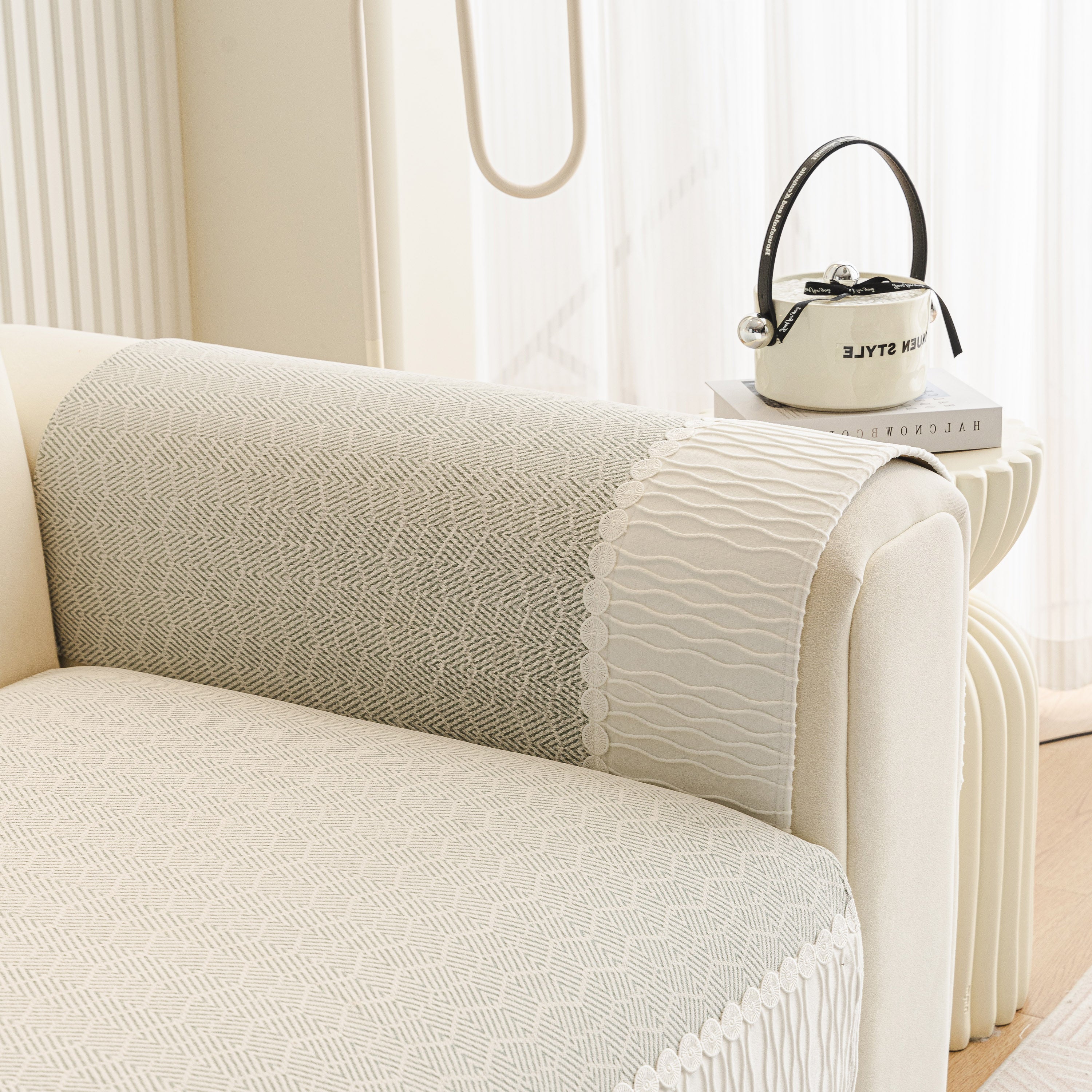 Herringbone Sofa Protector Cover, Non-Slip Couch Cover for Seat, Back & Arms