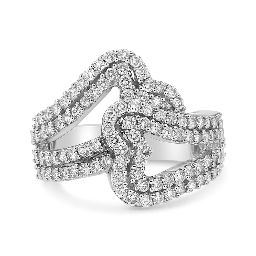 14K White Gold 1 1/2 Cttw Diamond Open Double Heart Bypass Ring Band (H-I Color, VS1-VS2 Clarity) - Ring Size 7