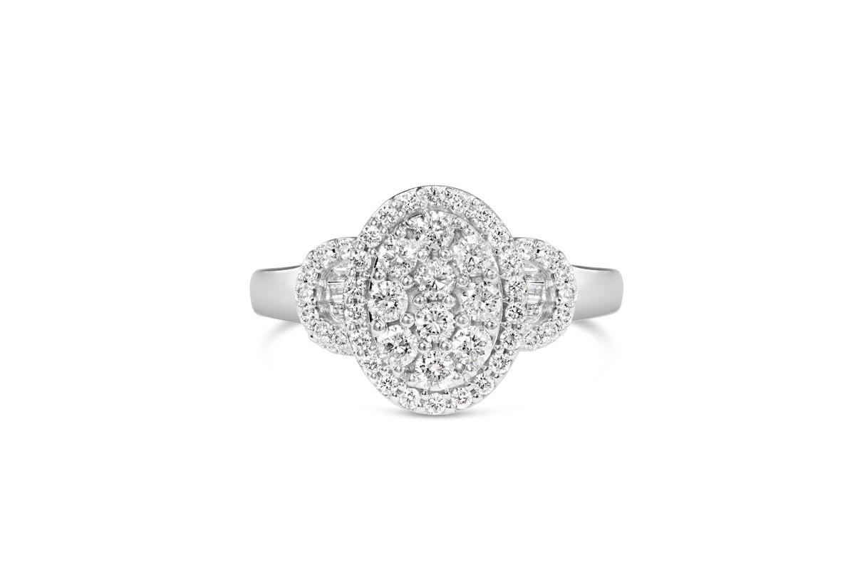 10K White Gold 1.0 Cttw Diamond Oval Cluster with Halo Vintage-Inspired Art Deco Buckle Style Statement Ring (G-H Color, SI1-SI2 Clarity) - Size 7