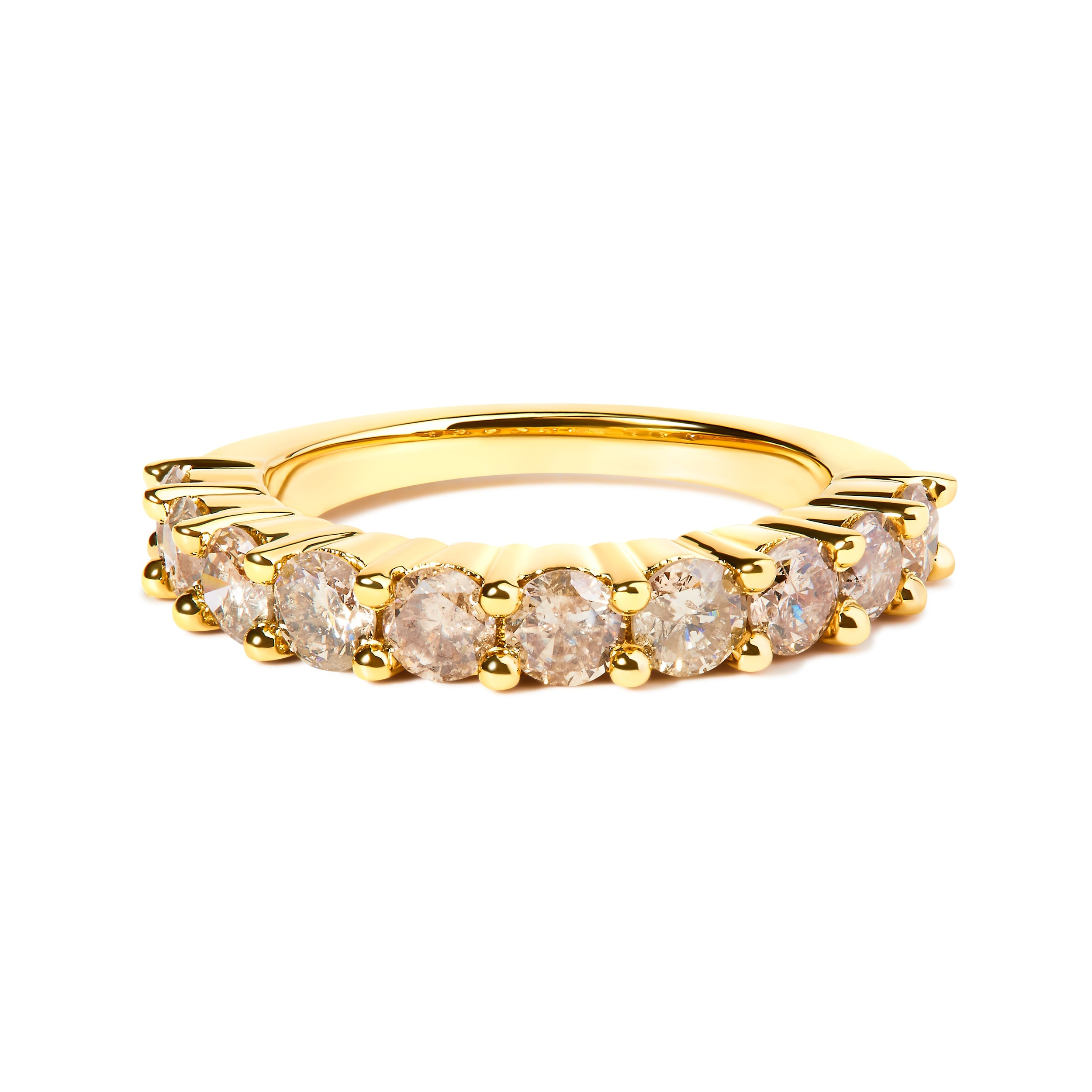 14K Yellow Gold Plated .925 Sterling Silver 2.0 Cttw Round Brilliant Cut Diamond 10 Stone Anniversary Band Ring (J-K Color, I1-I2 Clarity) - Size 7