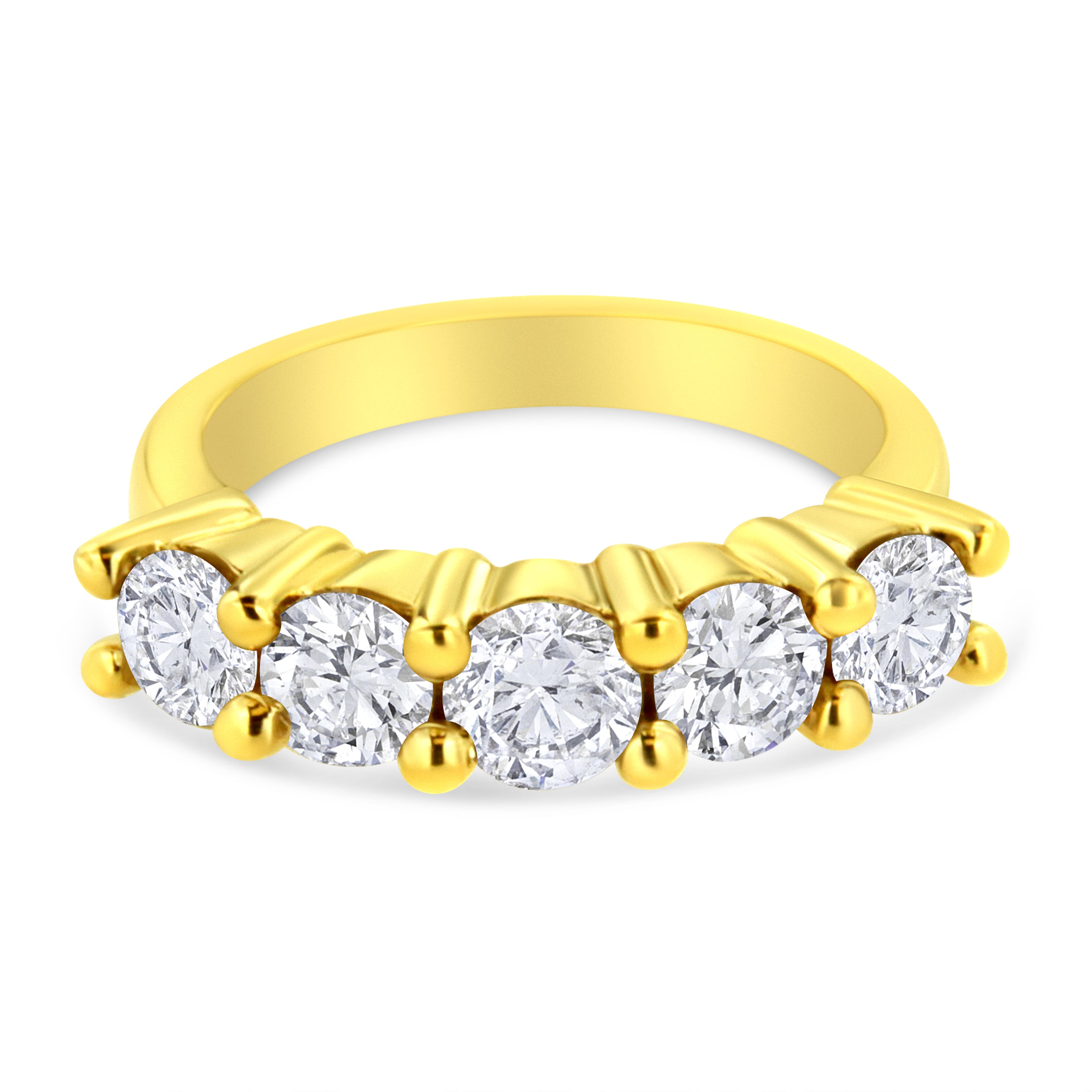 14K Yellow Gold Plated .925 Sterling Silver 2.0 Cttw Shared Prong Set Diamond 5 Stone Wedding Band Ring (J-K Color, I1-I2 Clarity) - Size 7