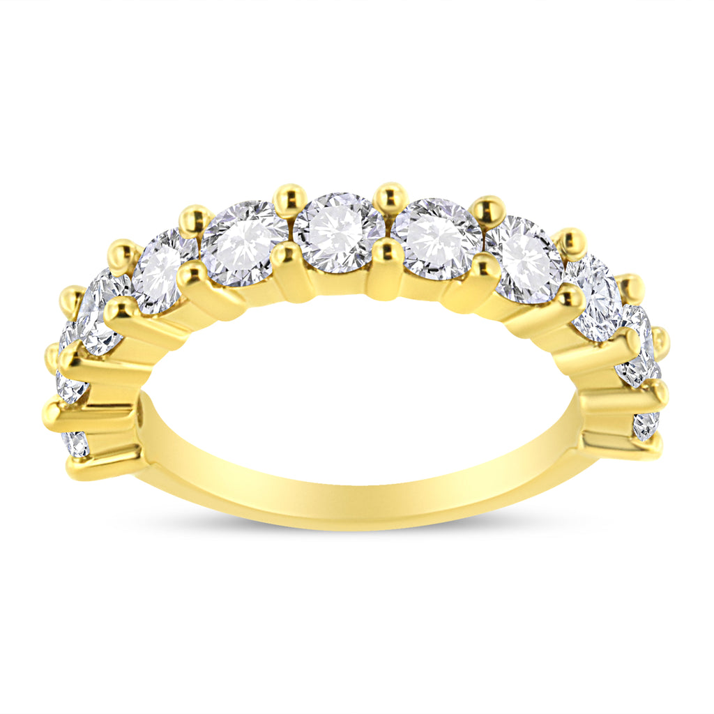 14K Yellow Gold Plated .925 Sterling Silver 2.00 Cttw Shared Prong Set Round-Diamond 11 Stone Band Ring (J-K Color, I1-I2 Clarity) - Size 7