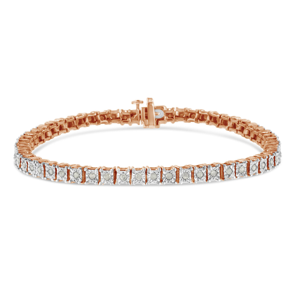 .925 Sterling Silver 1.0 Cttw Diamond Square Frame Miracle-Set Tennis Bracelet (I-J Color, I3 Clarity) - 7"