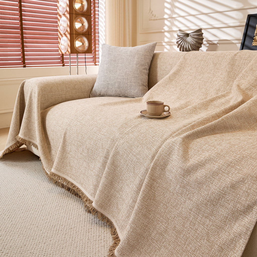 Natural Textured Linen Couch Cover, Breathable & Hypoallergenic Furniture Protector