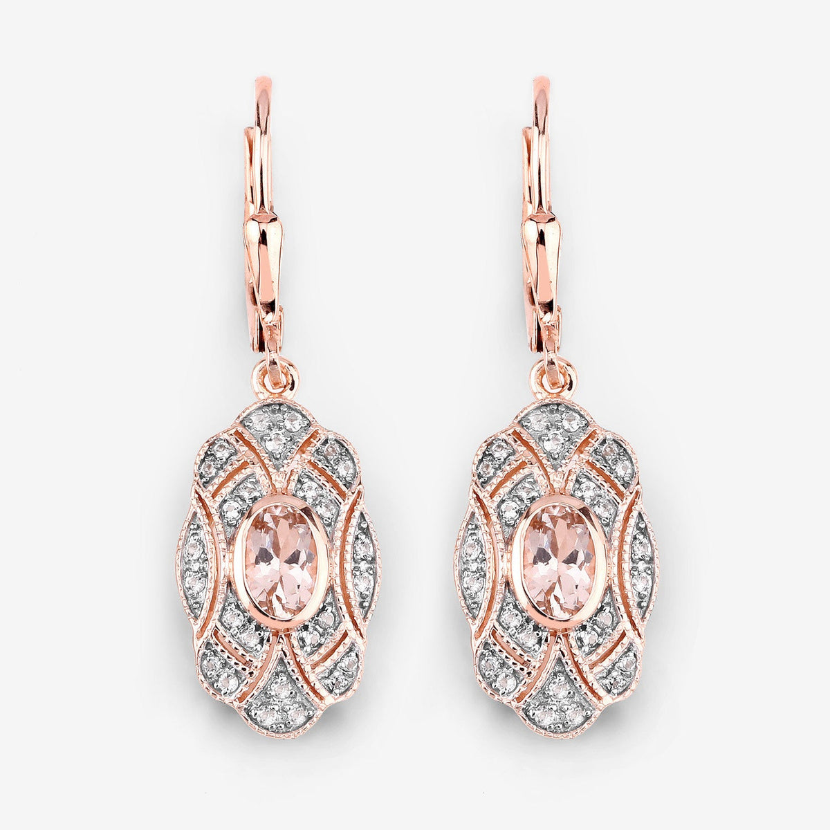 1.04 Carat Genuine Morganite and White Topaz .925 Sterling Silver Earrings
