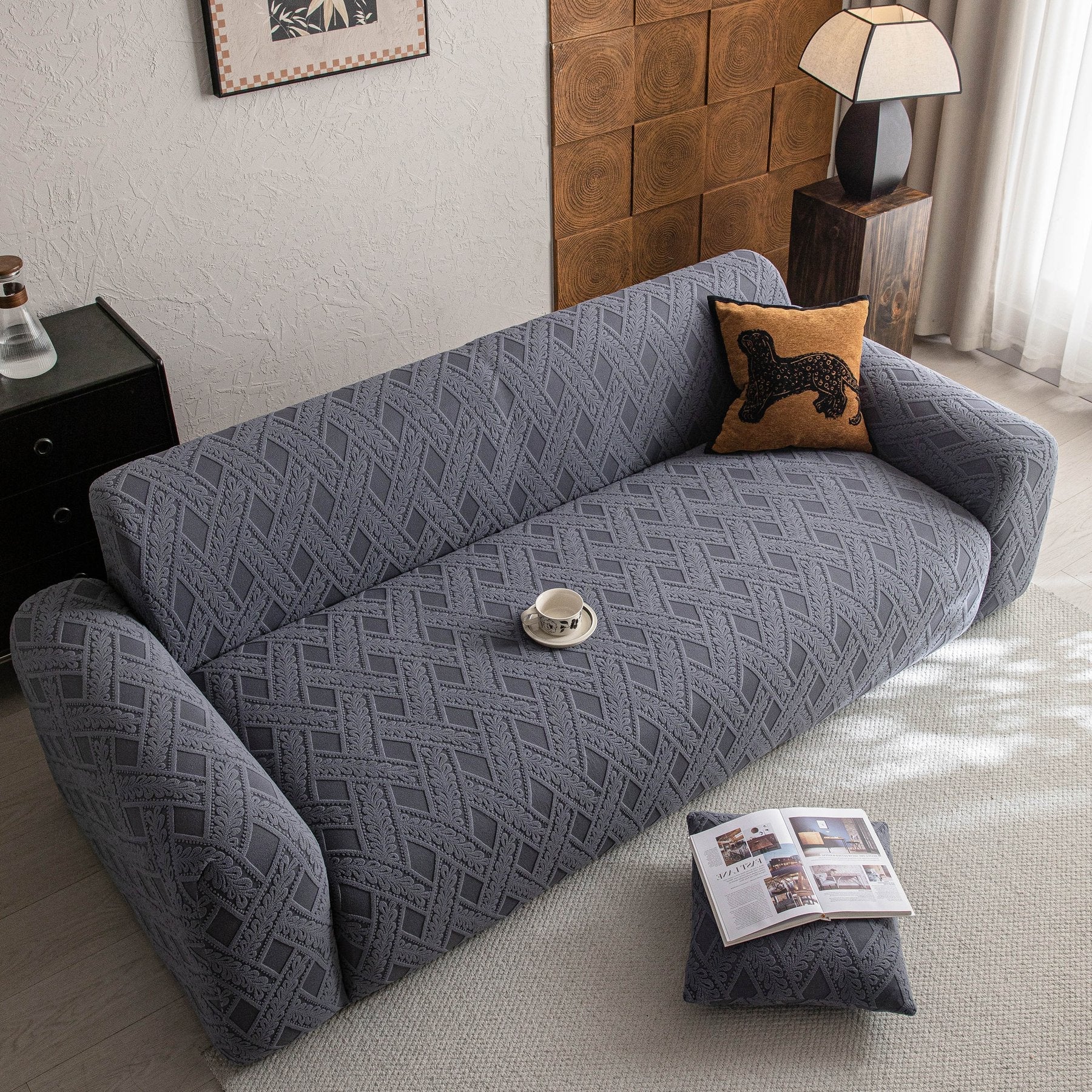 High Stretch 3D Jacquard Sofa Slipcovers, Pet Friendly Non Slip Sofa Cover Washable