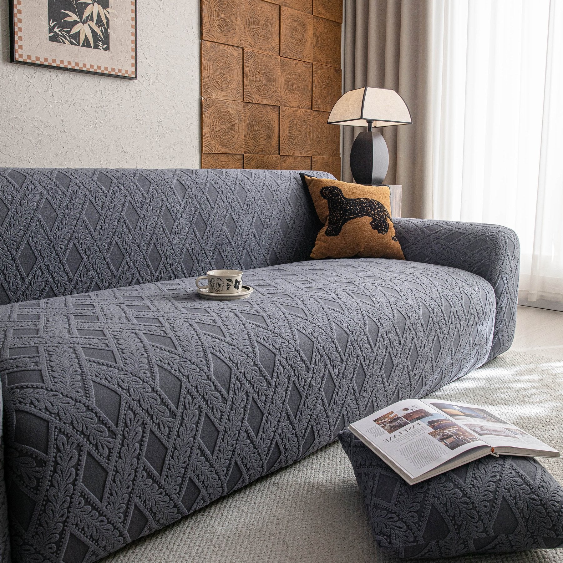 High Stretch 3D Jacquard Sofa Slipcovers, Pet Friendly Non Slip Sofa Cover Washable