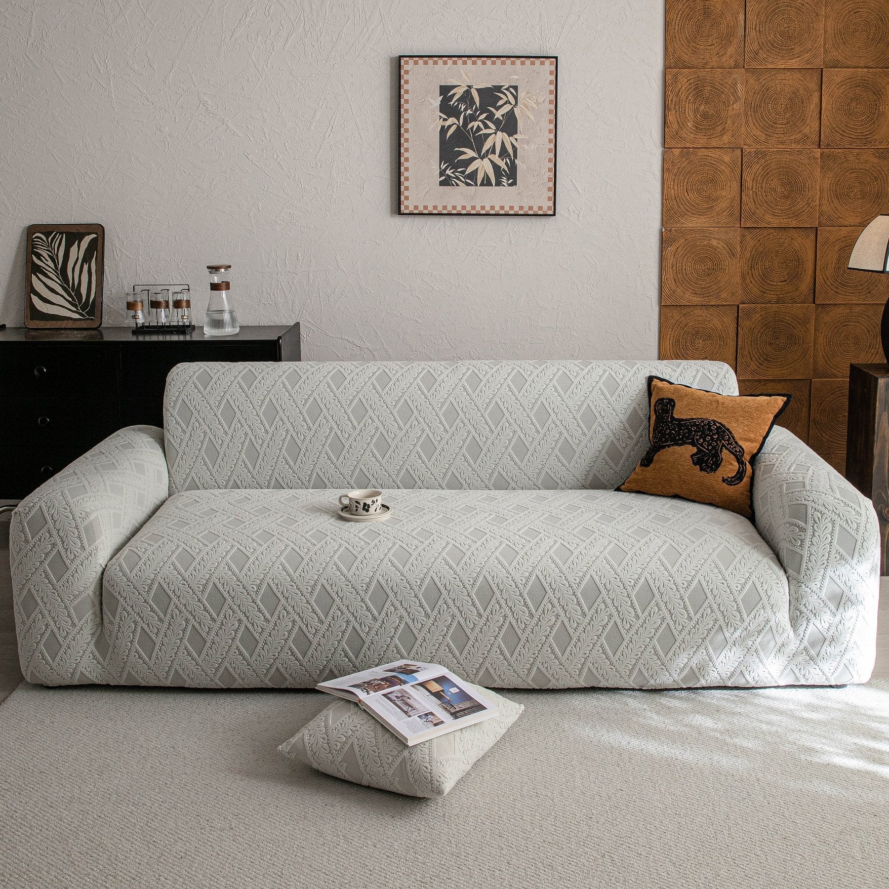 High Stretch 3D Jacquard Sofa Slipcovers, Pet Friendly Non Slip Sofa Cover Washable