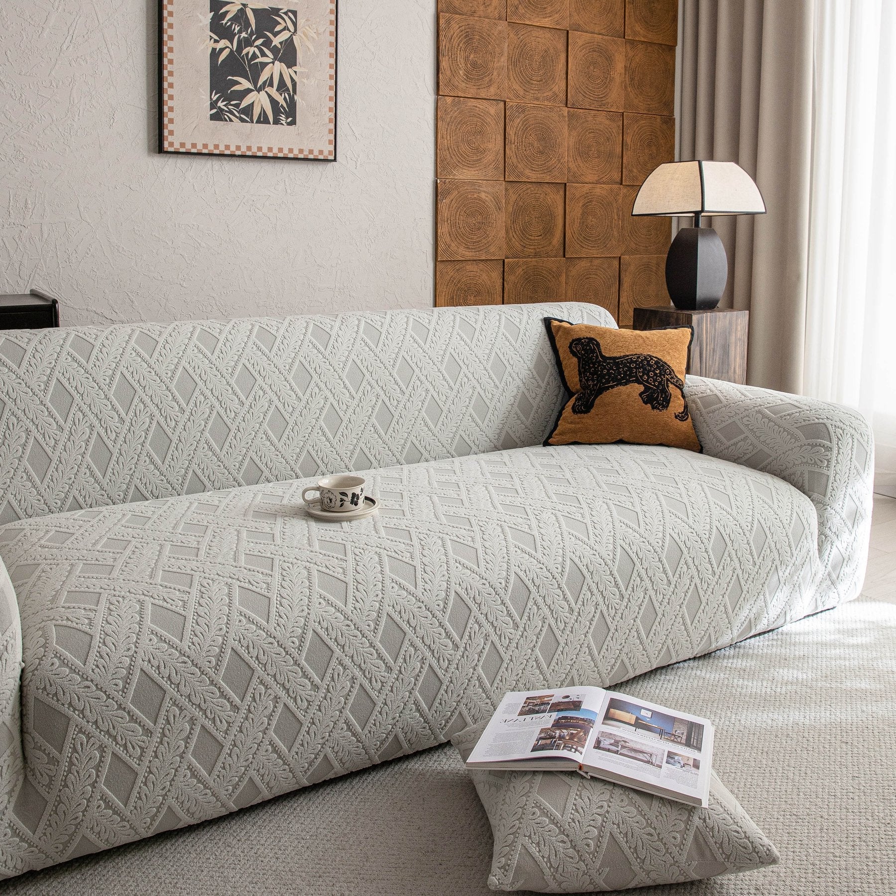 High Stretch 3D Jacquard Sofa Slipcovers, Pet Friendly Non Slip Sofa Cover Washable