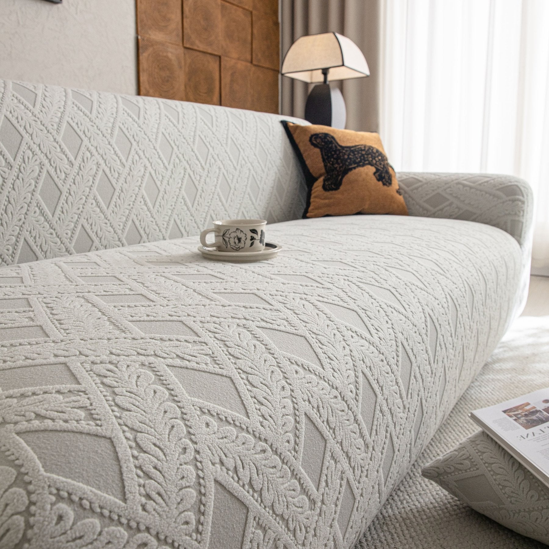 High Stretch 3D Jacquard Sofa Slipcovers, Pet Friendly Non Slip Sofa Cover Washable