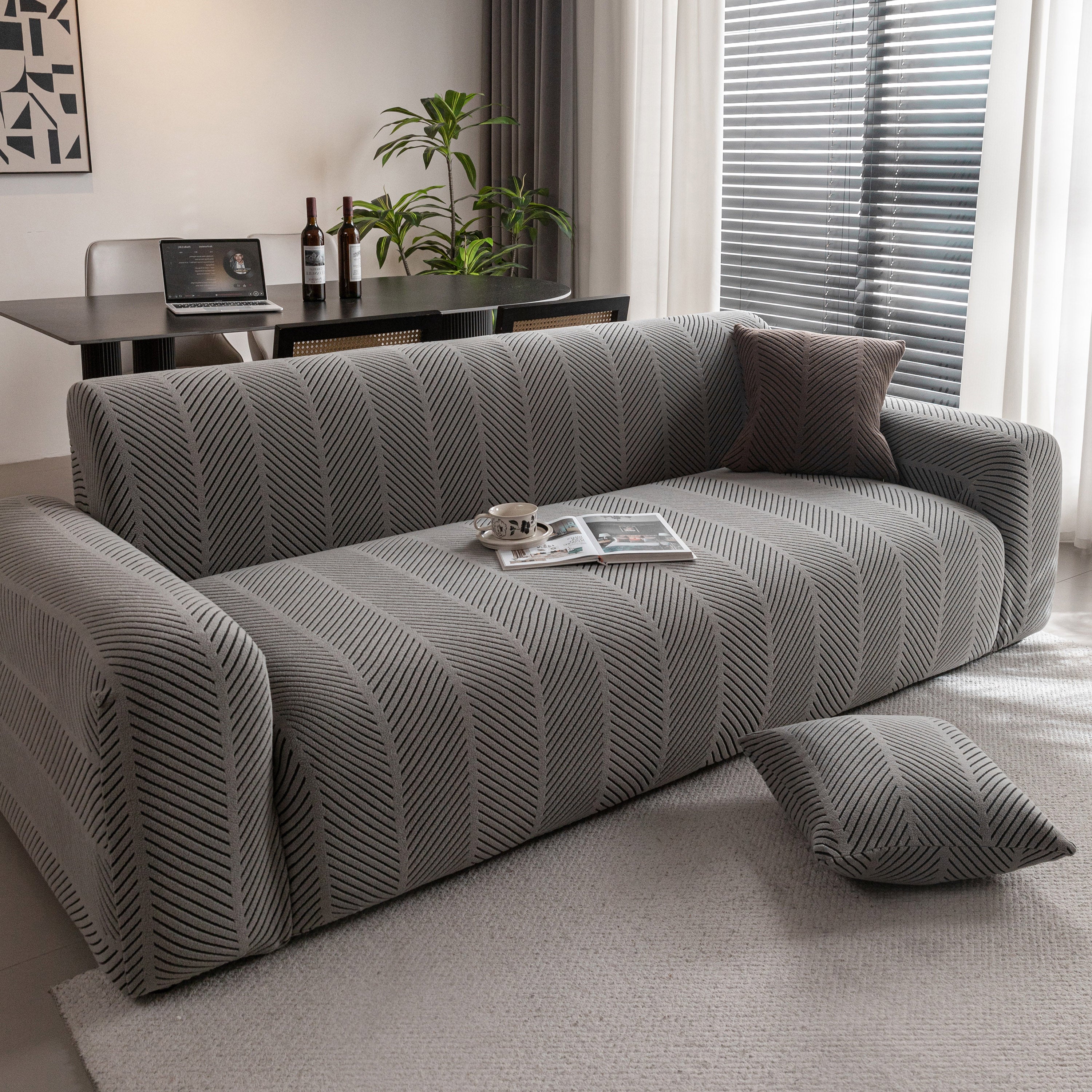 High Stretch Chevron Sofa Cover, Soft Washable Textured Jacquard Slipcover for Couch