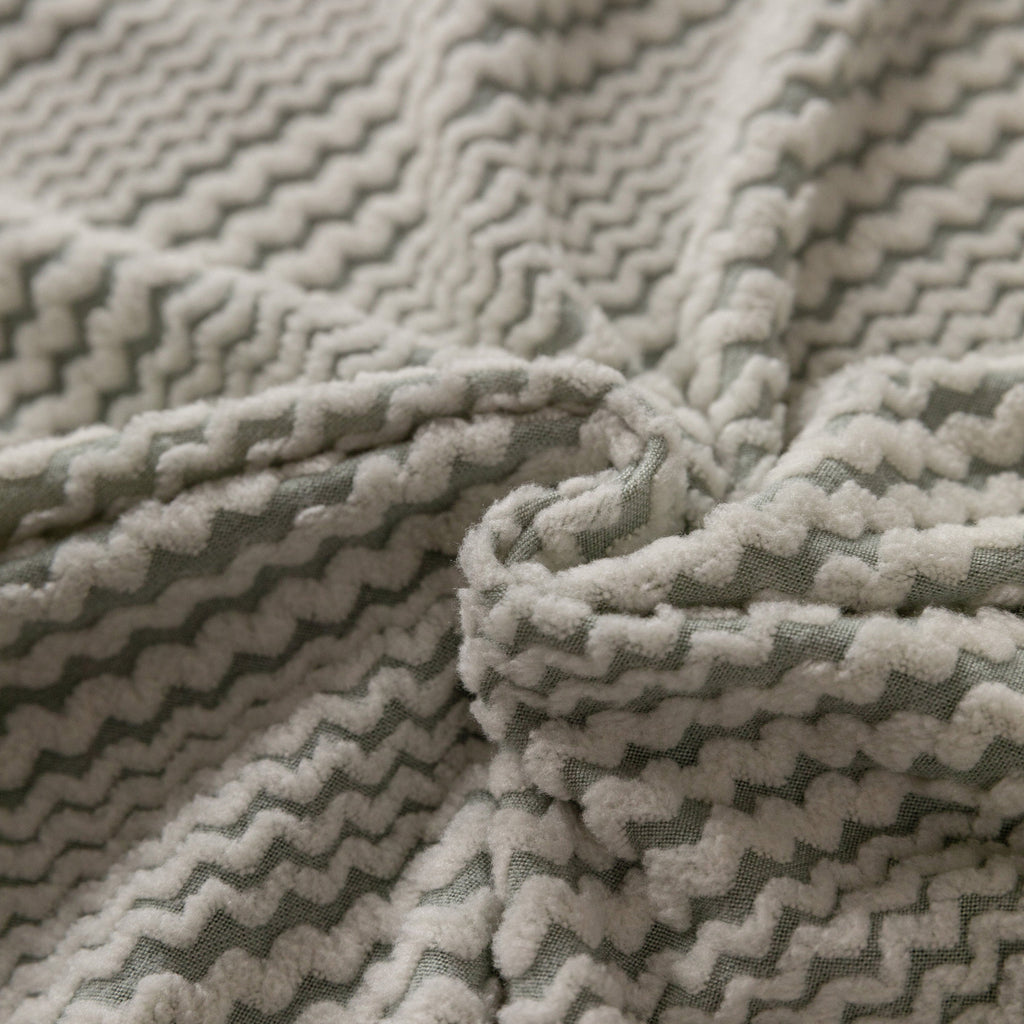 Modern Textured Stretch Sofa Cover, Plush Fleece Sofa Slipcover with 3D Stripe Texture