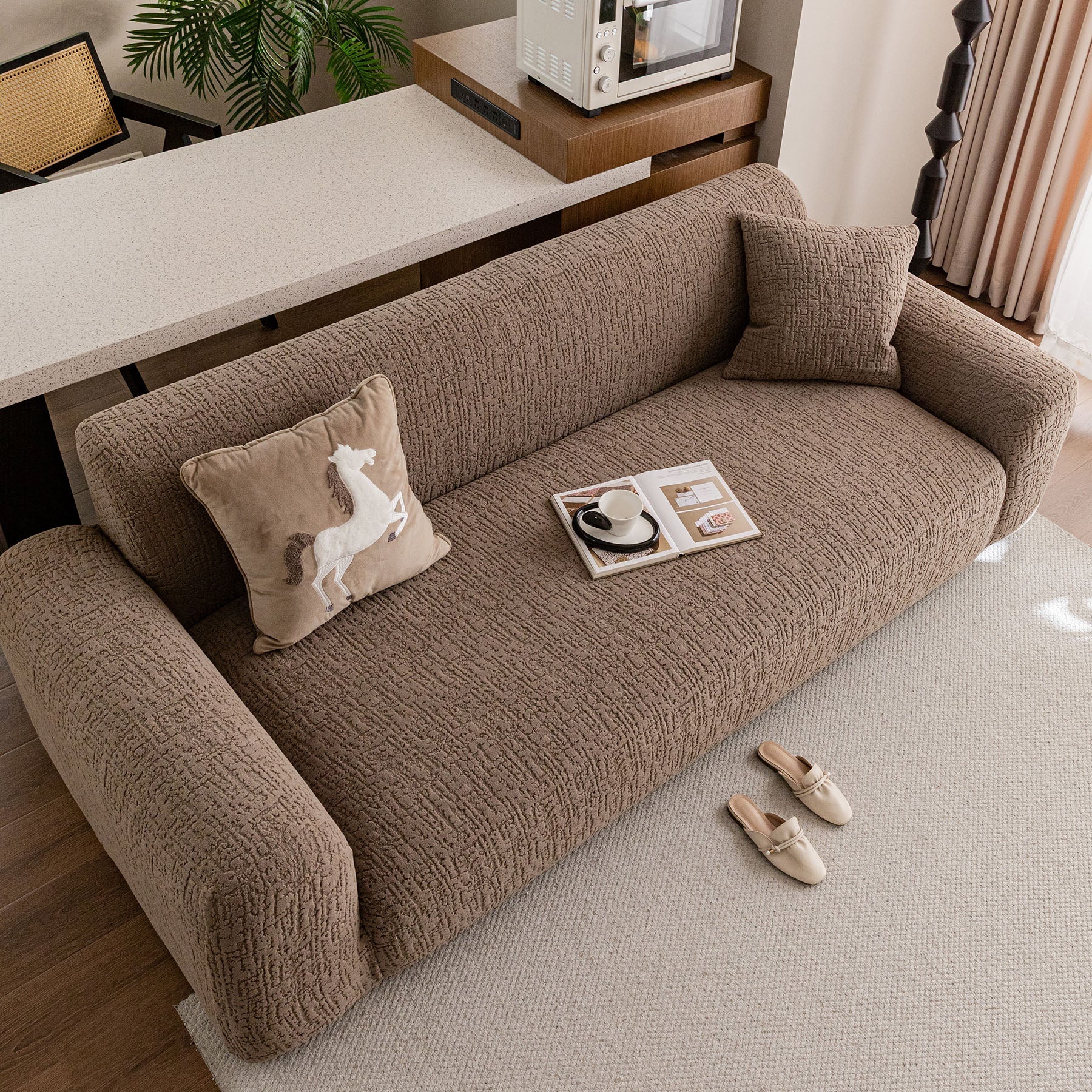 Elastic Stretch Sofa Cover Slipcover, Soft Plush Bubble Textured Jacquard Couch Cover