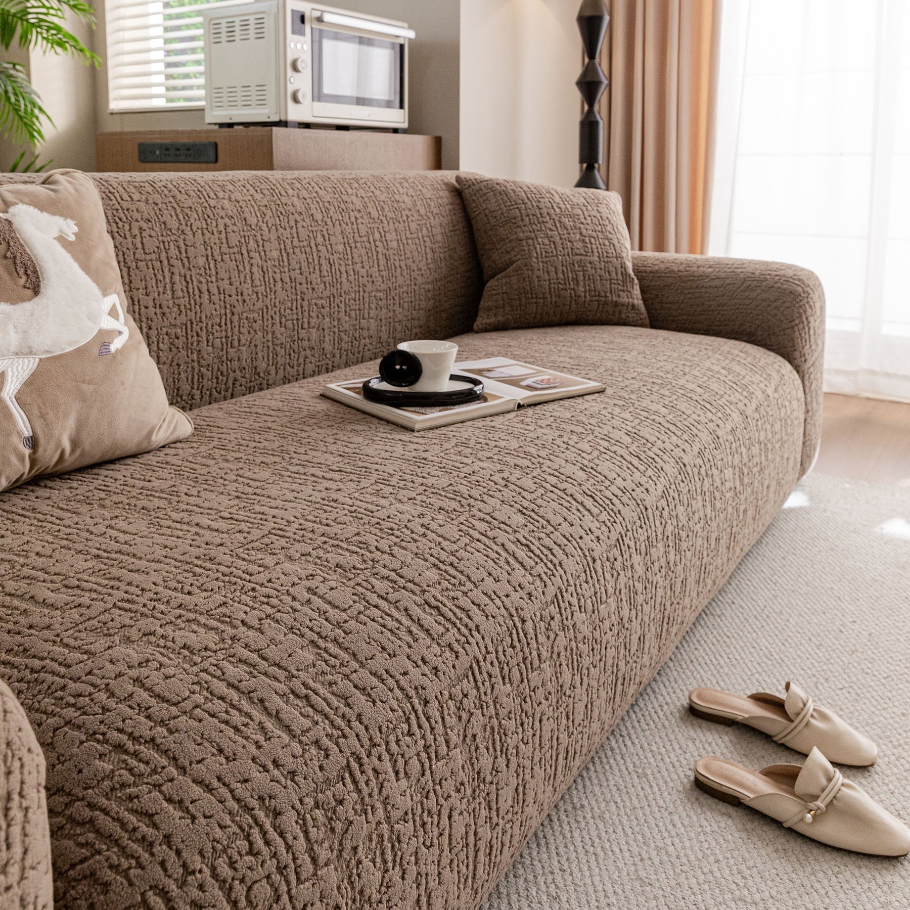 Elastic Stretch Sofa Cover Slipcover, Soft Plush Bubble Textured Jacquard Couch Cover