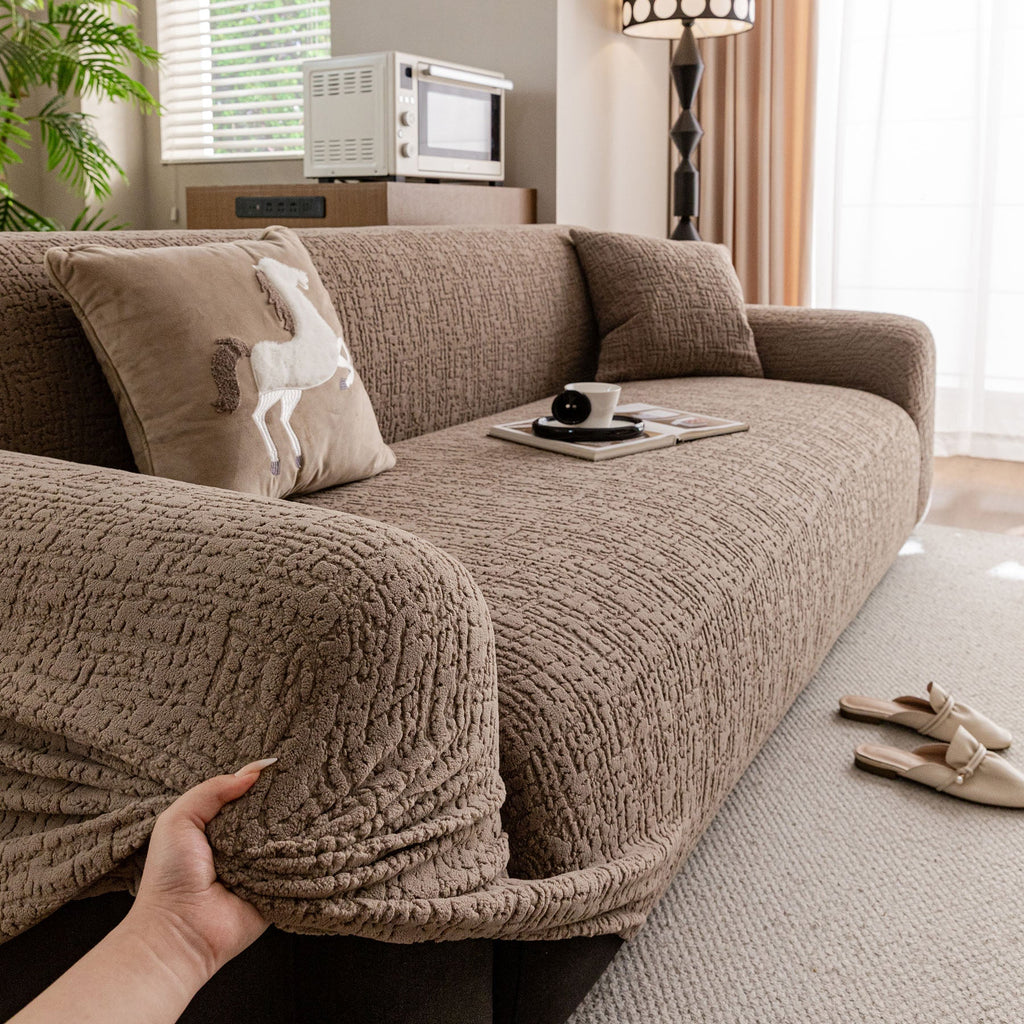 Elastic Stretch Sofa Cover Slipcover, Soft Plush Bubble Textured Jacquard Couch Cover