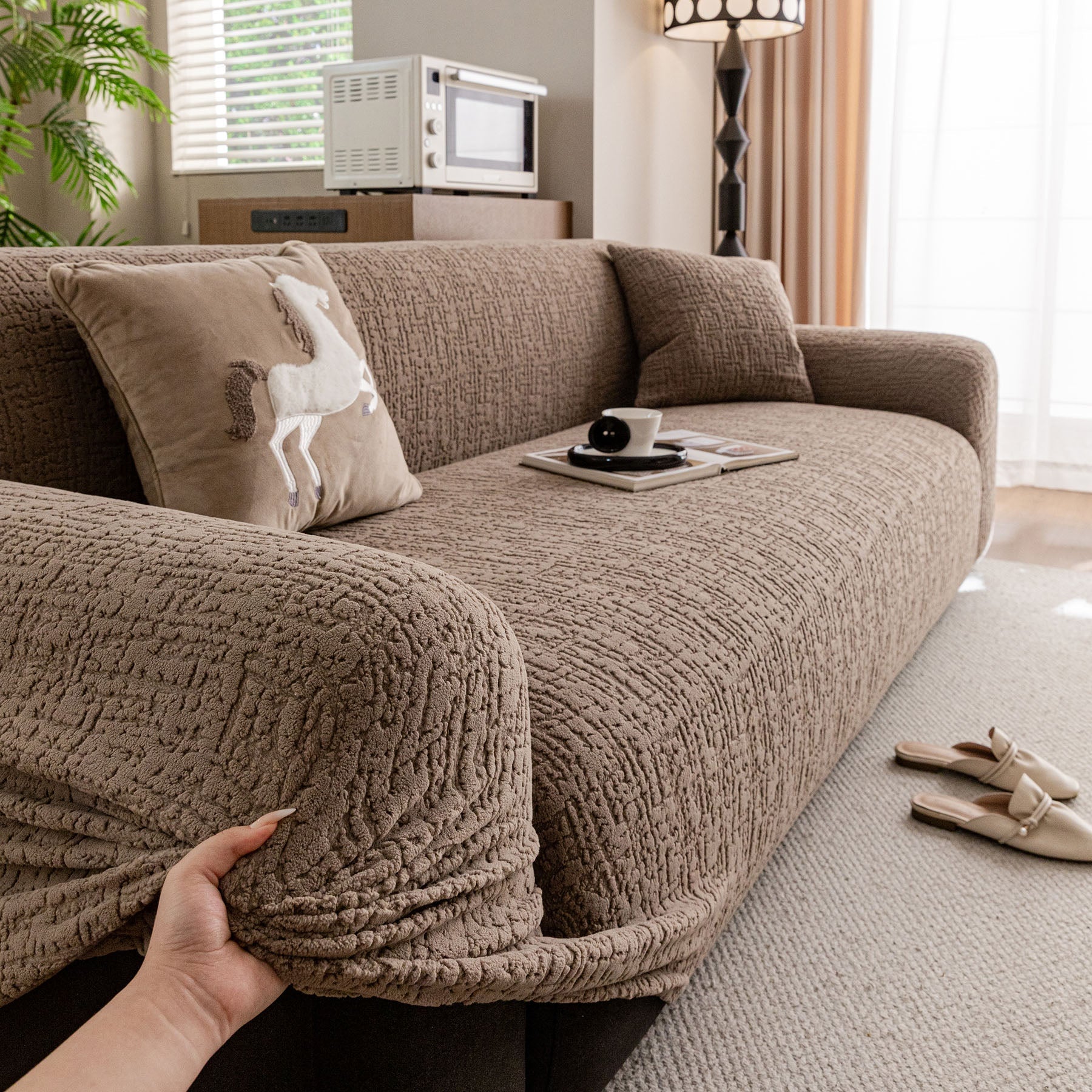 Elastic Stretch Sofa Cover Slipcover, Soft Plush Bubble Textured Jacquard Couch Cover