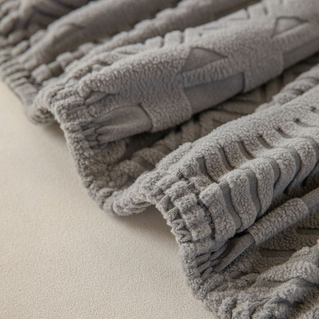 High Stretch Embossed Geometric Slipcover for Couch, Cozy Plush Fleece Couch Cover