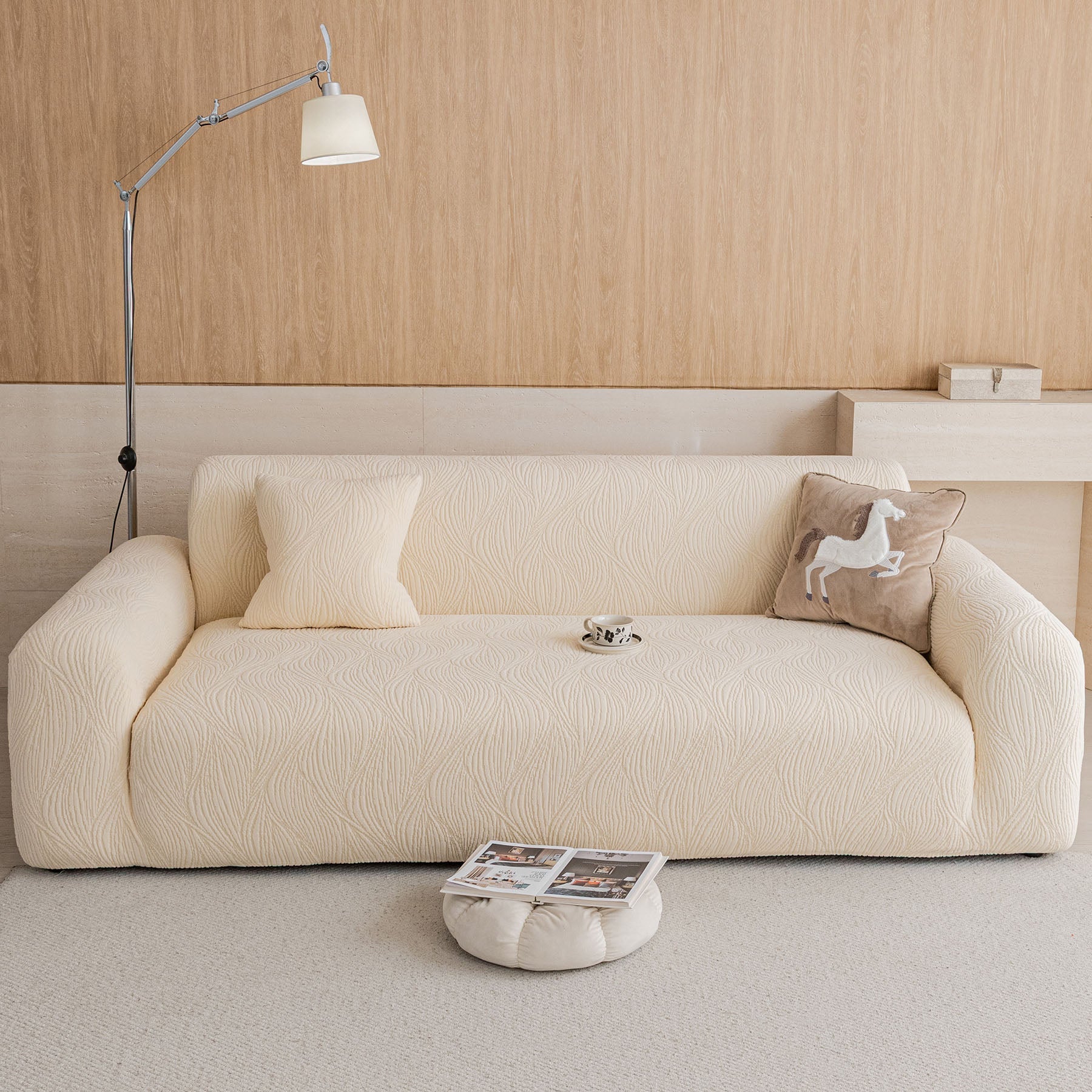 Elastic Stretch Sofa Cover Slipcover,  Thick Plush Wavy Flowing Texture Couch Cover