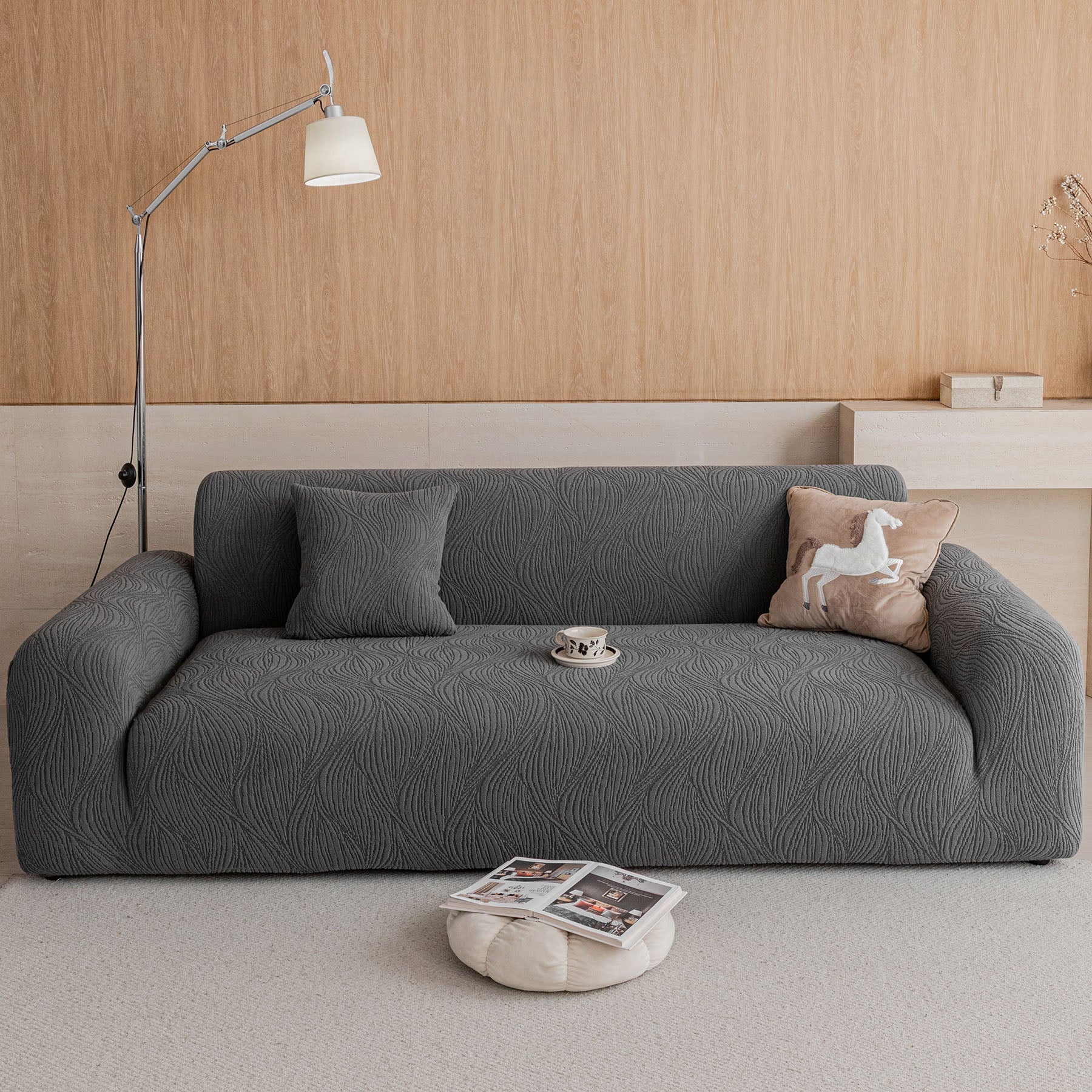 Elastic Stretch Sofa Cover Slipcover,  Thick Plush Wavy Flowing Texture Couch Cover