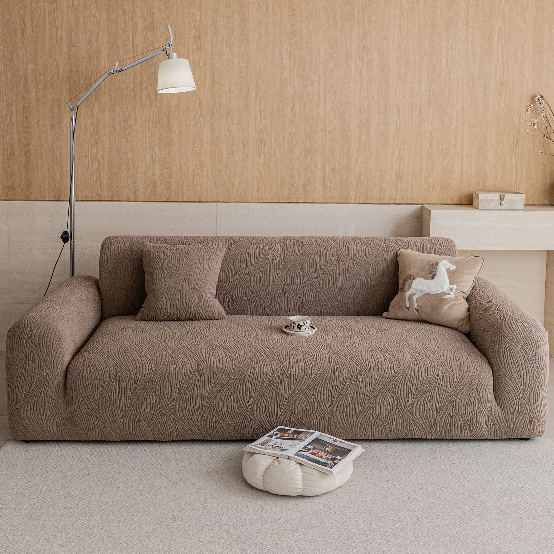 Elastic Stretch Sofa Cover Slipcover,  Thick Plush Wavy Flowing Texture Couch Cover