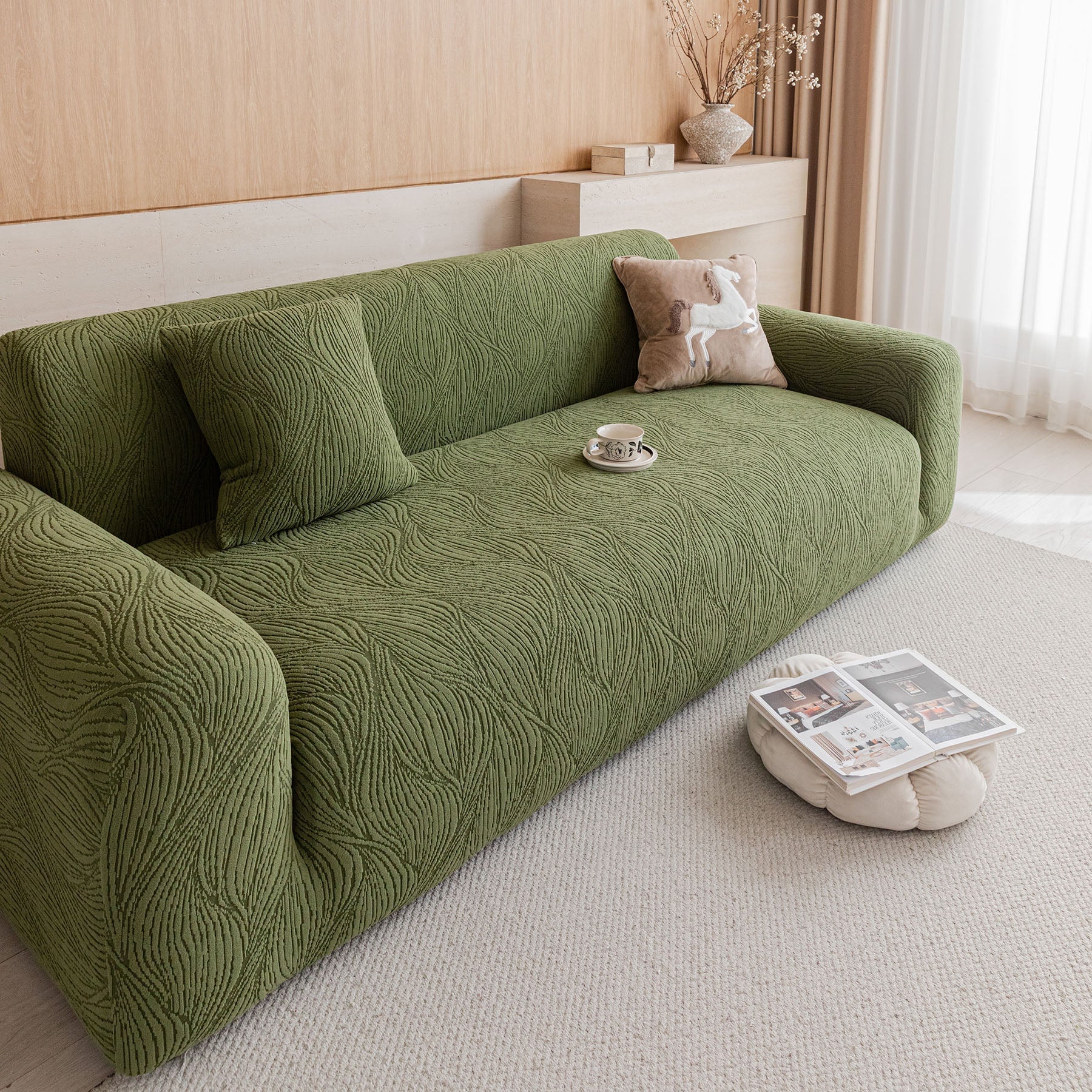 Elastic Stretch Sofa Cover Slipcover,  Thick Plush Wavy Flowing Texture Couch Cover