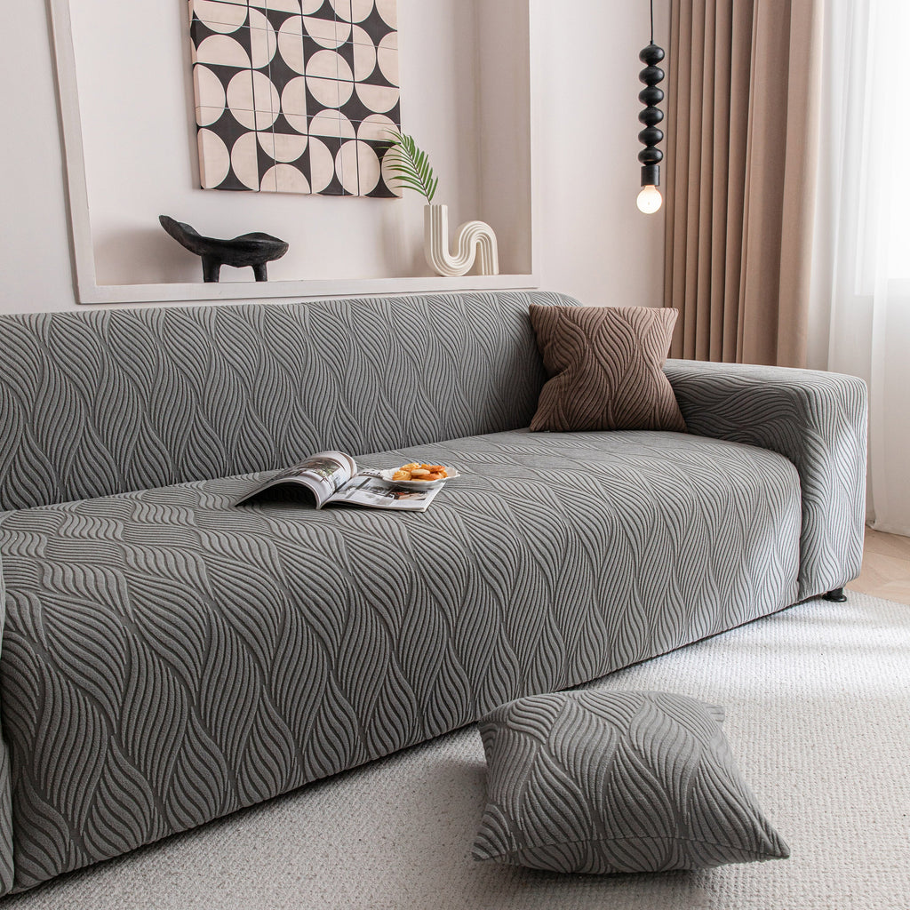 Modern Wavy Jacquard Sofa Slipcover, High Stretch Sofa Cover with 3D Organic Texture