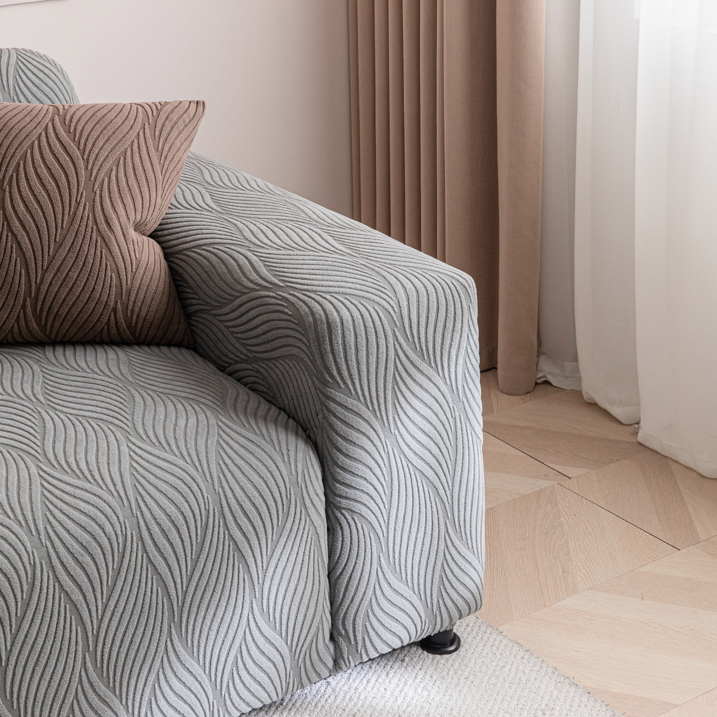 Modern Wavy Jacquard Sofa Slipcover, High Stretch Sofa Cover with 3D Organic Texture