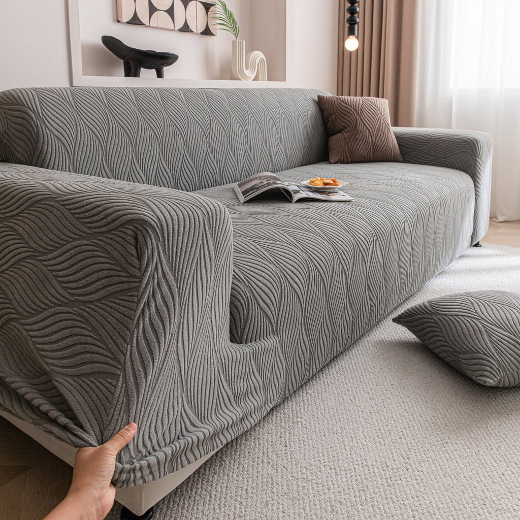 Modern Wavy Jacquard Sofa Slipcover, High Stretch Sofa Cover with 3D Organic Texture