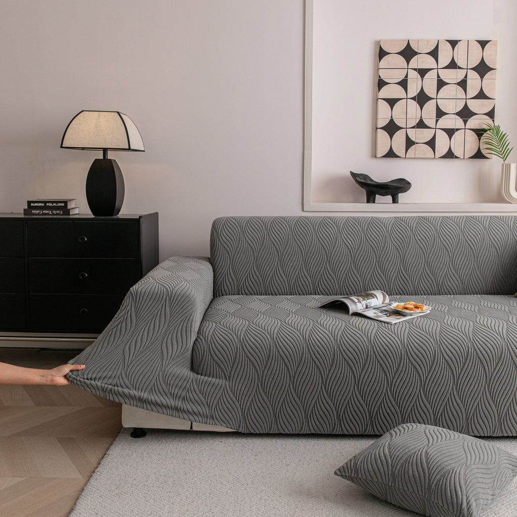 Modern Wavy Jacquard Sofa Slipcover, High Stretch Sofa Cover with 3D Organic Texture