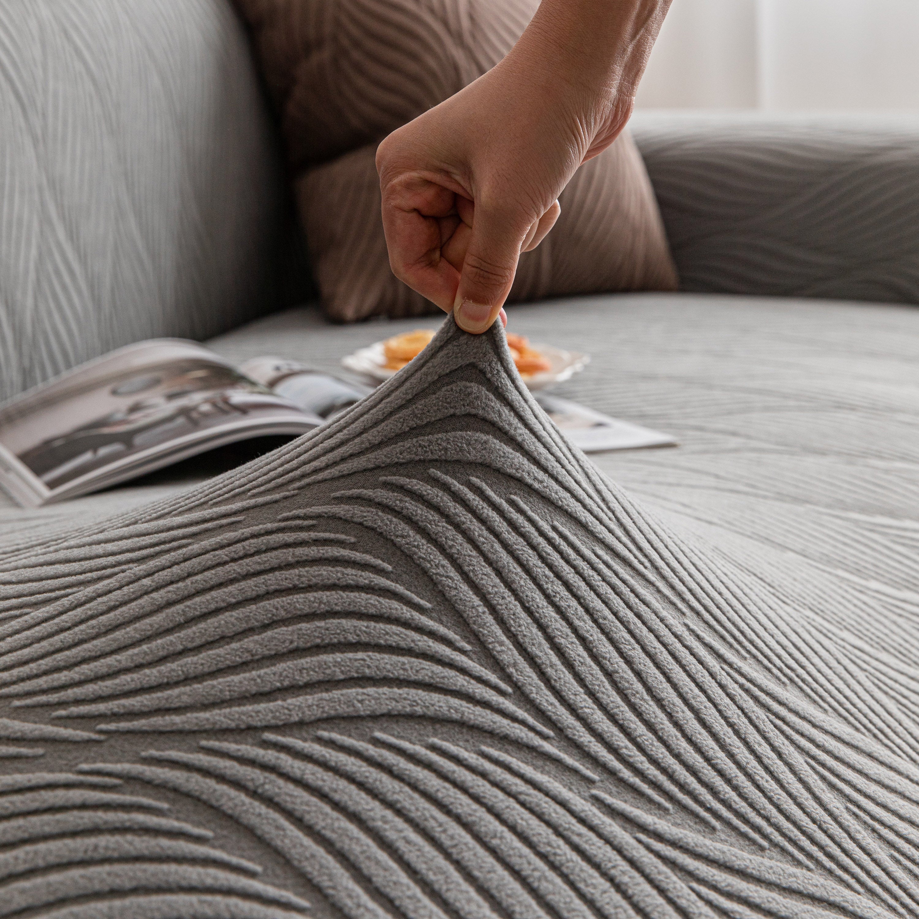 Modern Wavy Jacquard Sofa Slipcover, High Stretch Sofa Cover with 3D Organic Texture