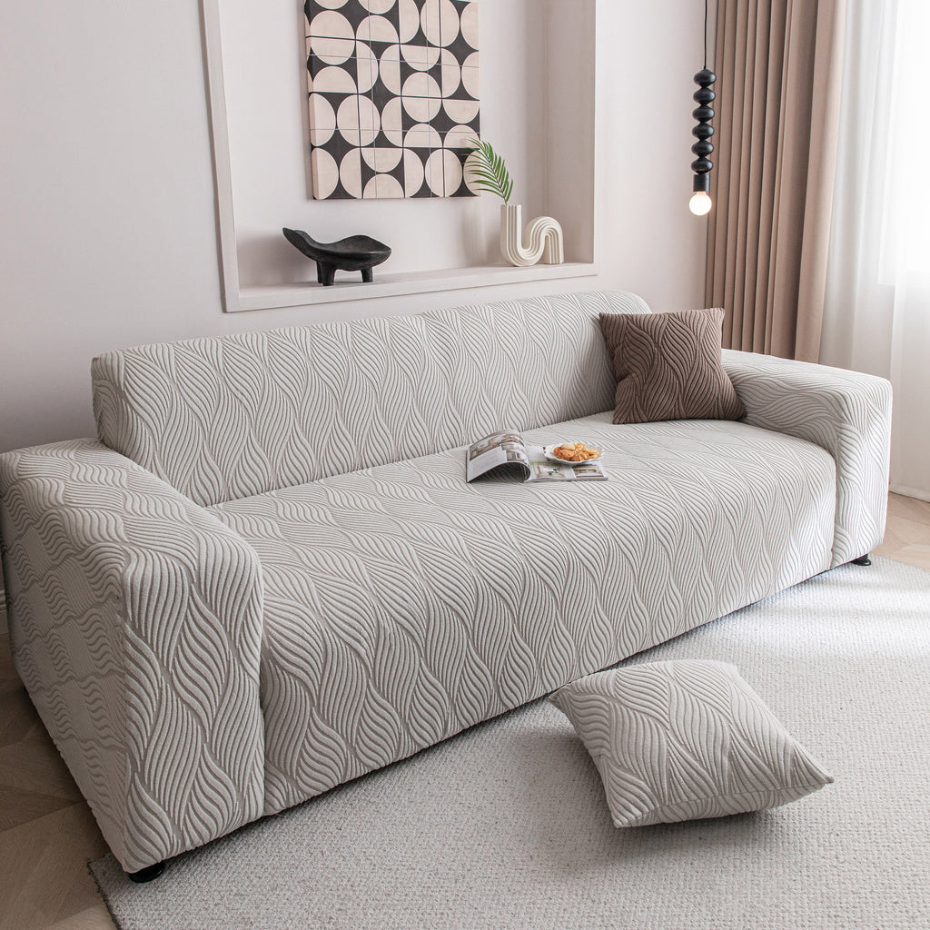 Modern Wavy Jacquard Sofa Slipcover, High Stretch Sofa Cover with 3D Organic Texture