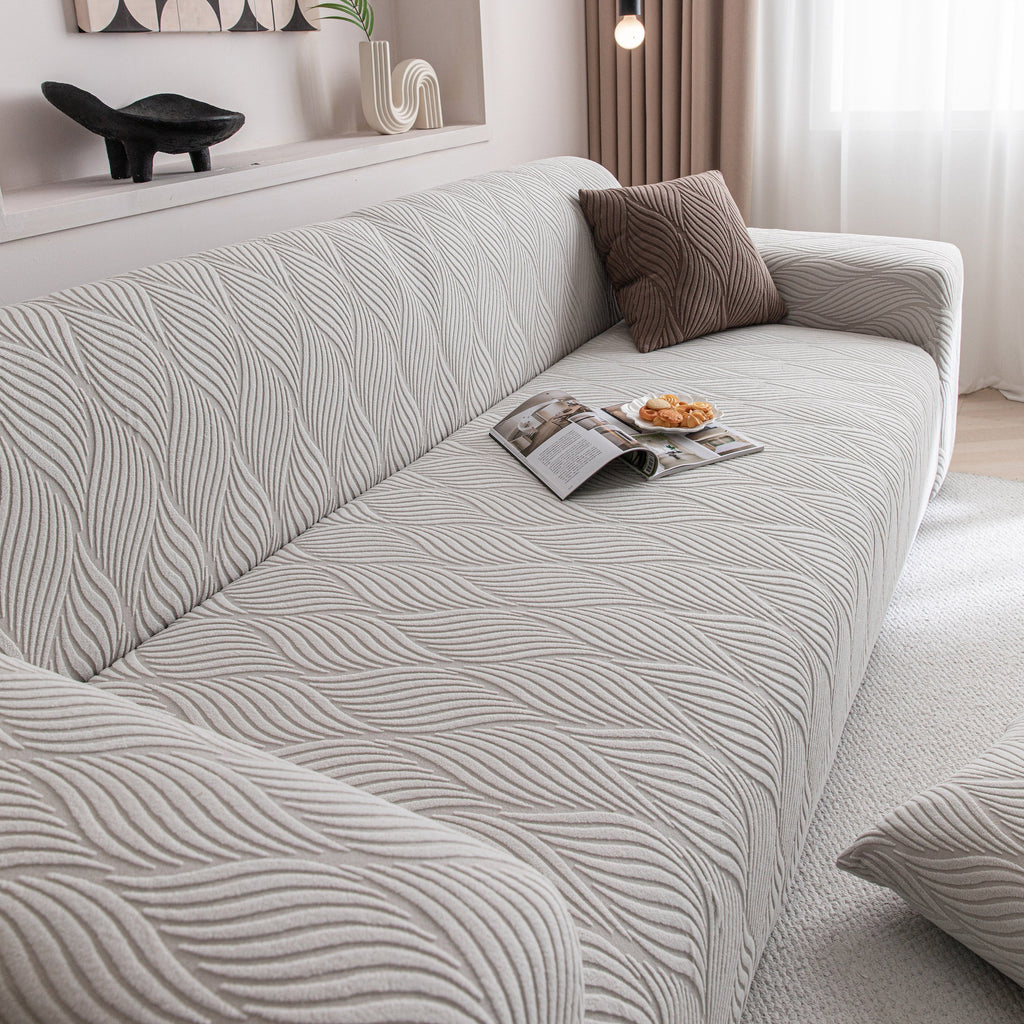 Modern Wavy Jacquard Sofa Slipcover, High Stretch Sofa Cover with 3D Organic Texture