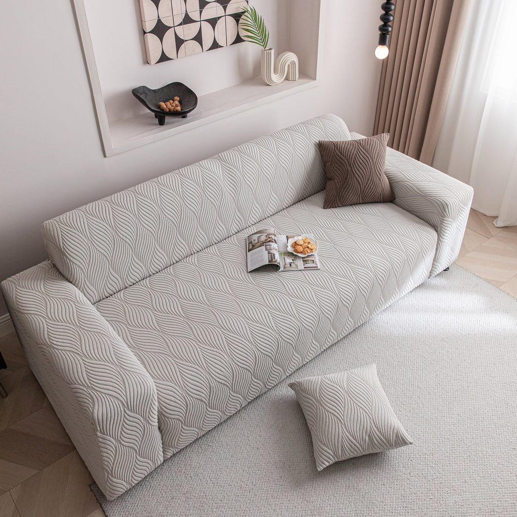 Modern Wavy Jacquard Sofa Slipcover, High Stretch Sofa Cover with 3D Organic Texture