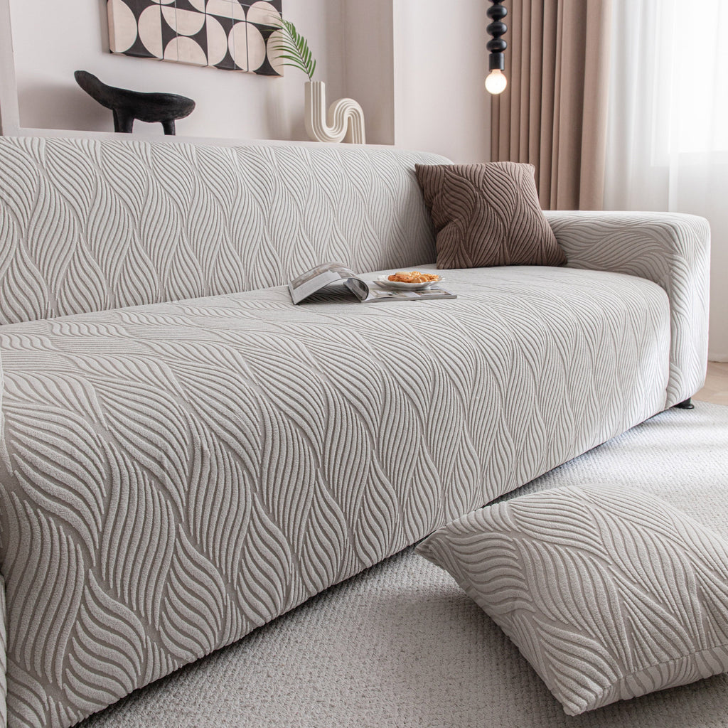 Modern Wavy Jacquard Sofa Slipcover, High Stretch Sofa Cover with 3D Organic Texture