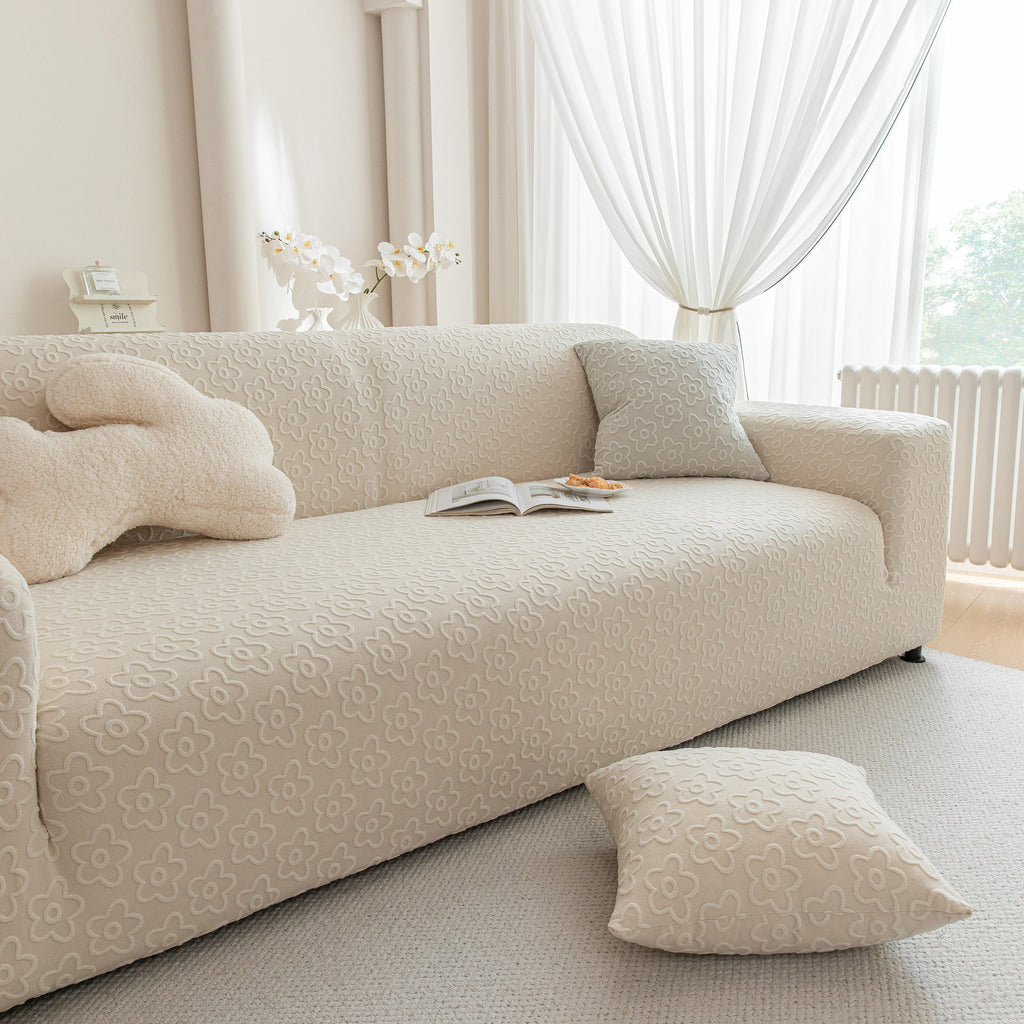 High Stretch Jacquard Sofa Slipcover, Soft Spandex Textured Floral Couch Cover