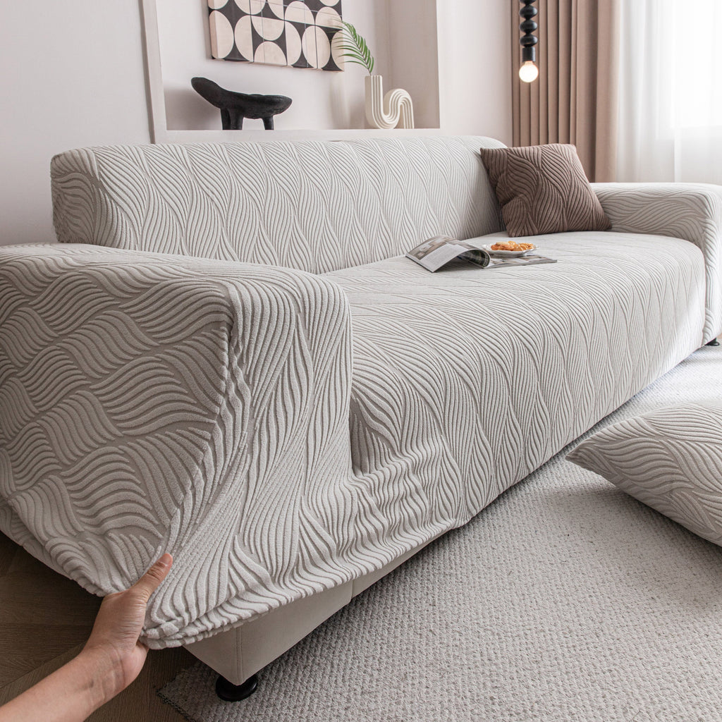 Modern Wavy Jacquard Sofa Slipcover, High Stretch Sofa Cover with 3D Organic Texture