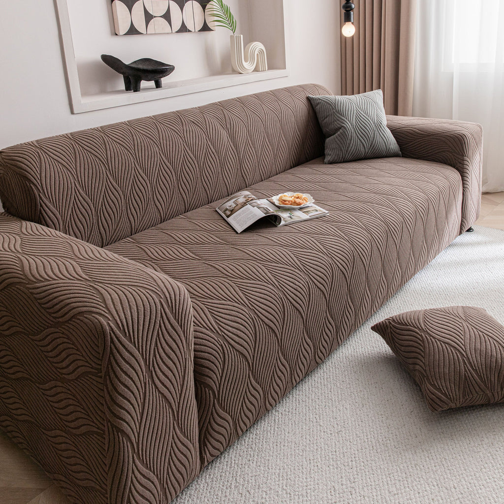 Modern Wavy Jacquard Sofa Slipcover, High Stretch Sofa Cover with 3D Organic Texture