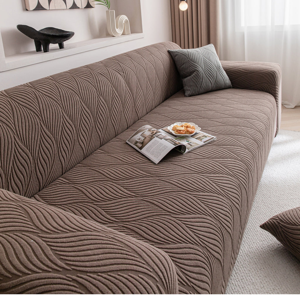 Modern Wavy Jacquard Sofa Slipcover, High Stretch Sofa Cover with 3D Organic Texture