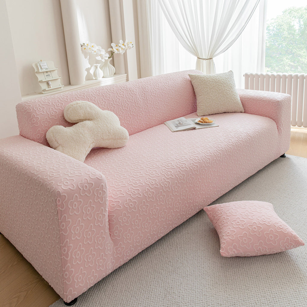 High Stretch Jacquard Sofa Slipcover, Soft Spandex Textured Floral Couch Cover