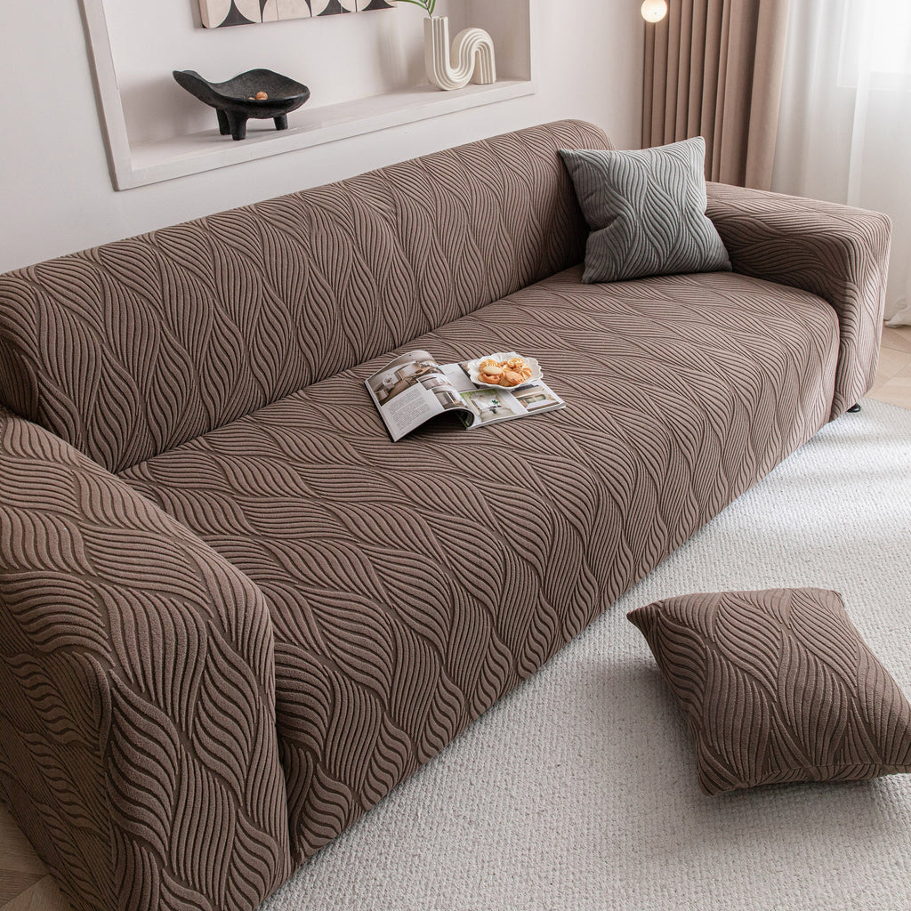 Modern Wavy Jacquard Sofa Slipcover, High Stretch Sofa Cover with 3D Organic Texture